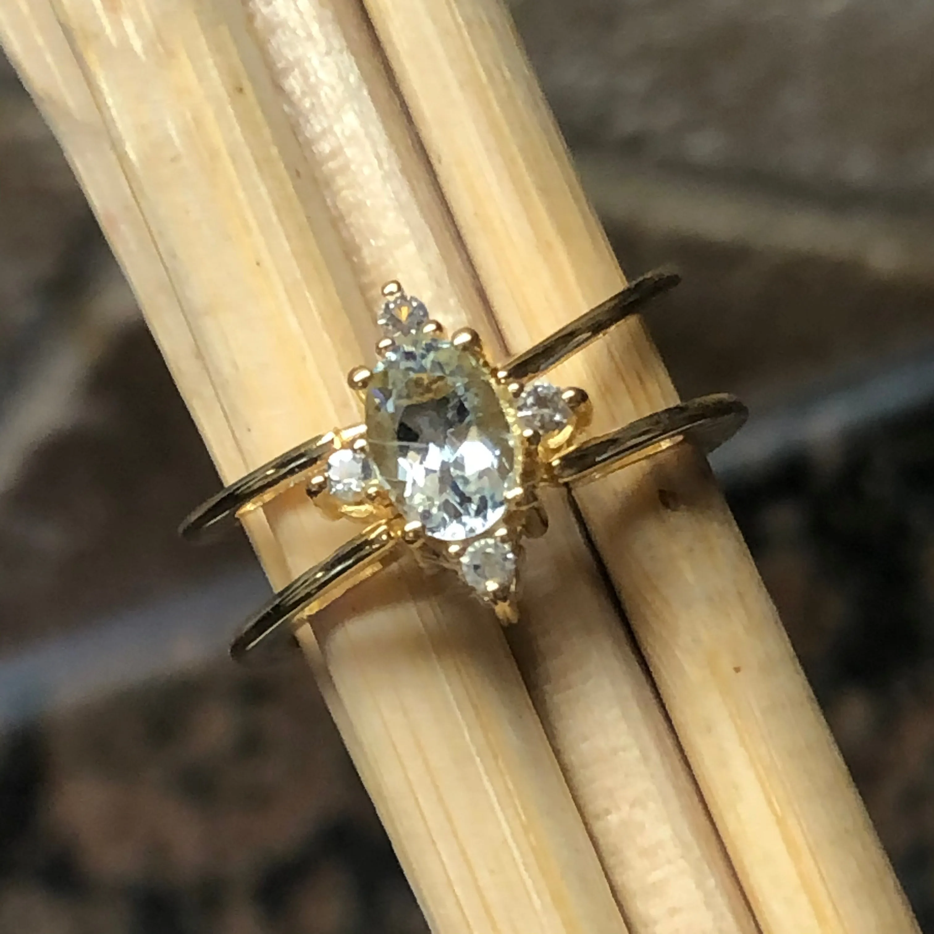 Natural Aquamarine, Tanzanite14k Rose Gold Over Silver Reversible Engagement Ring Size 5, 6, 7, 8, 9, 10