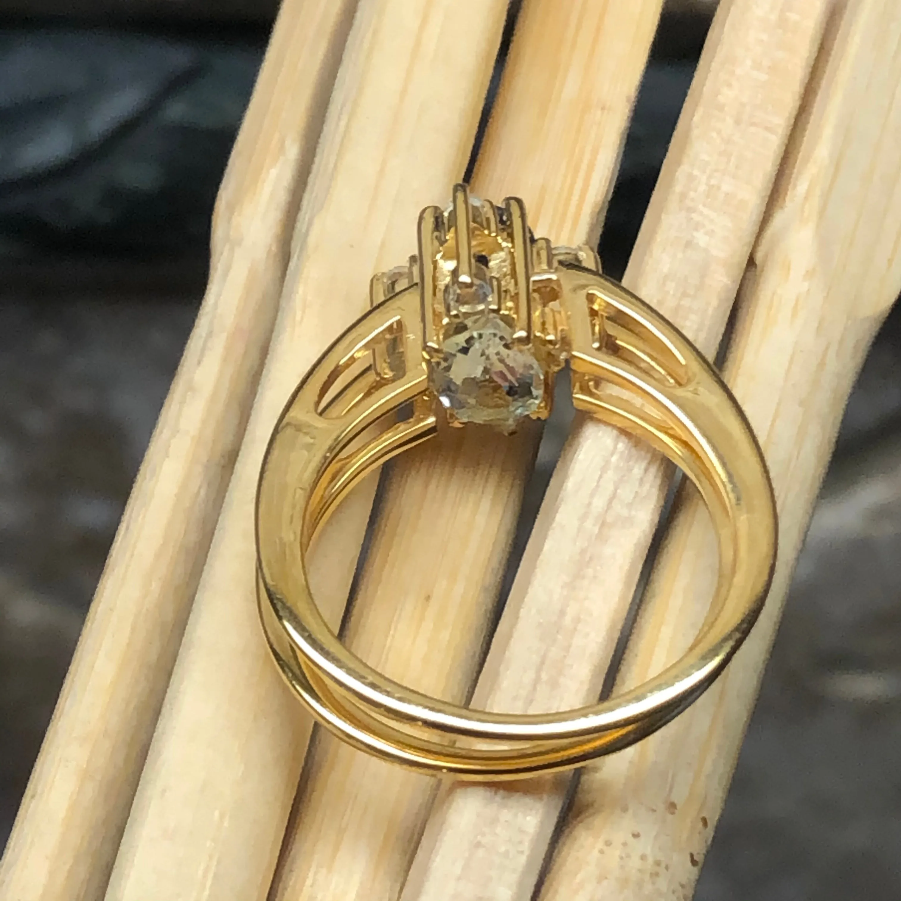 Natural Aquamarine, Tanzanite14k Rose Gold Over Silver Reversible Engagement Ring Size 5, 6, 7, 8, 9, 10
