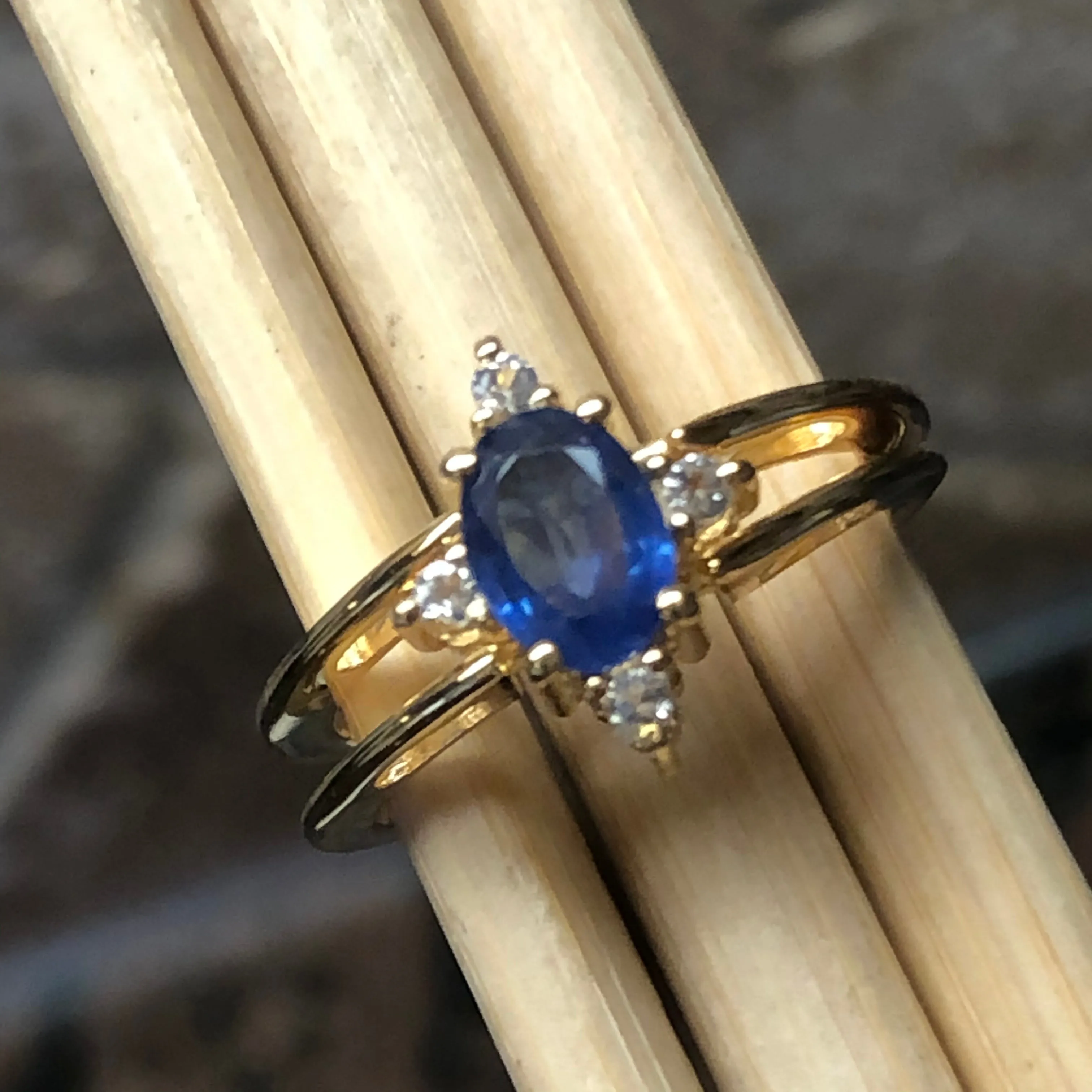 Natural Aquamarine, Tanzanite14k Rose Gold Over Silver Reversible Engagement Ring Size 5, 6, 7, 8, 9, 10