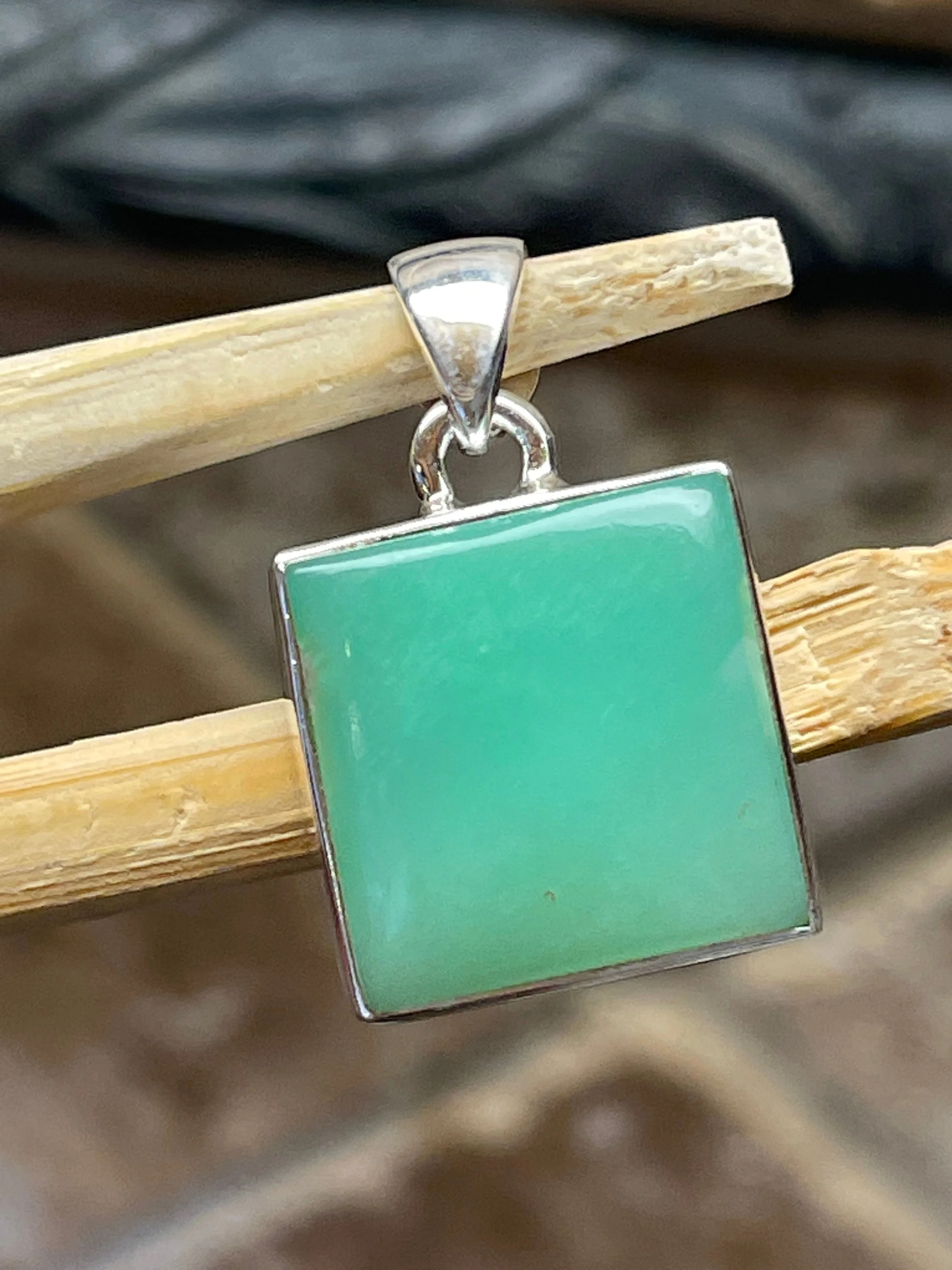 Natural Australian Chrysoprase 925 Sterling Silver Pendant 25mm