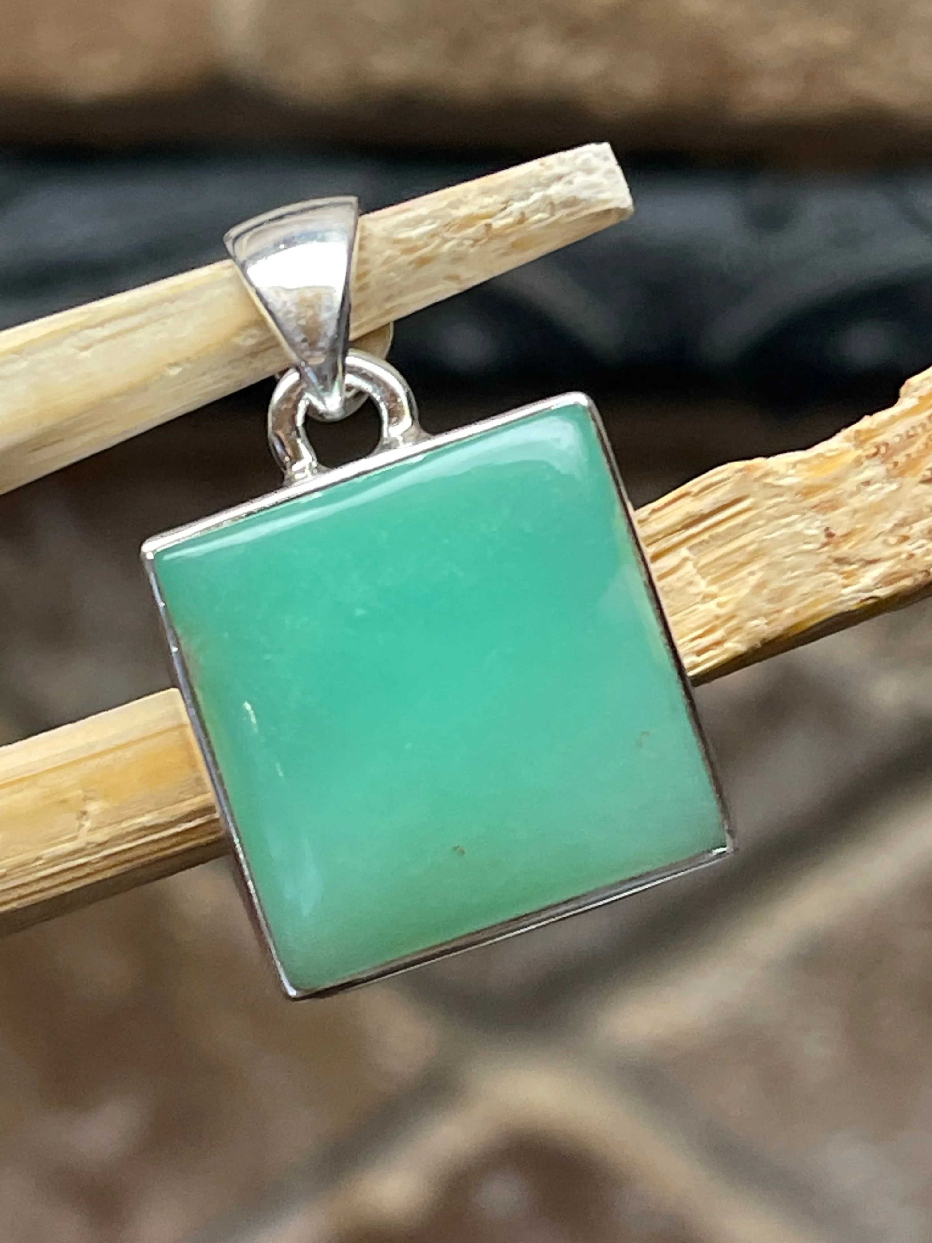 Natural Australian Chrysoprase 925 Sterling Silver Pendant 25mm
