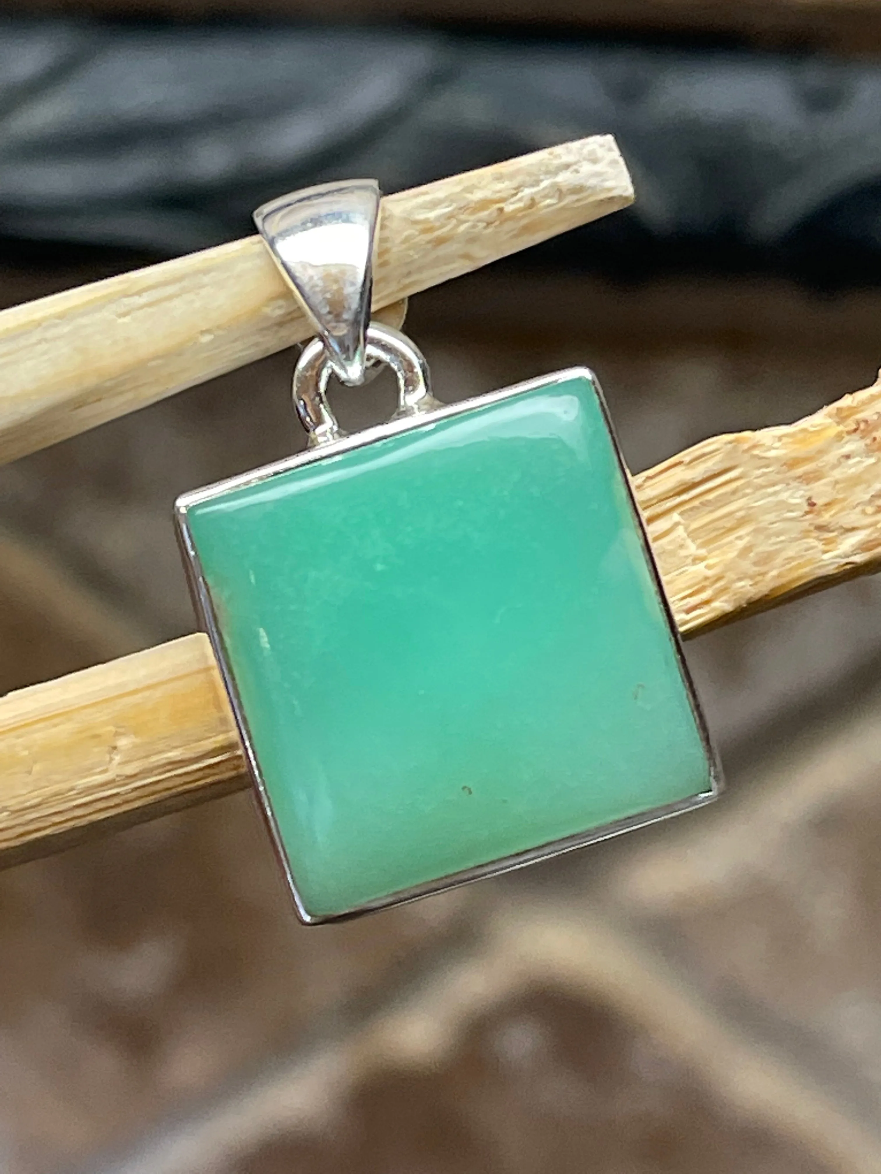 Natural Australian Chrysoprase 925 Sterling Silver Pendant 25mm