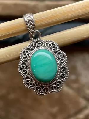 Natural Australian Chrysoprase 925 Sterling Silver Pendant 30mm