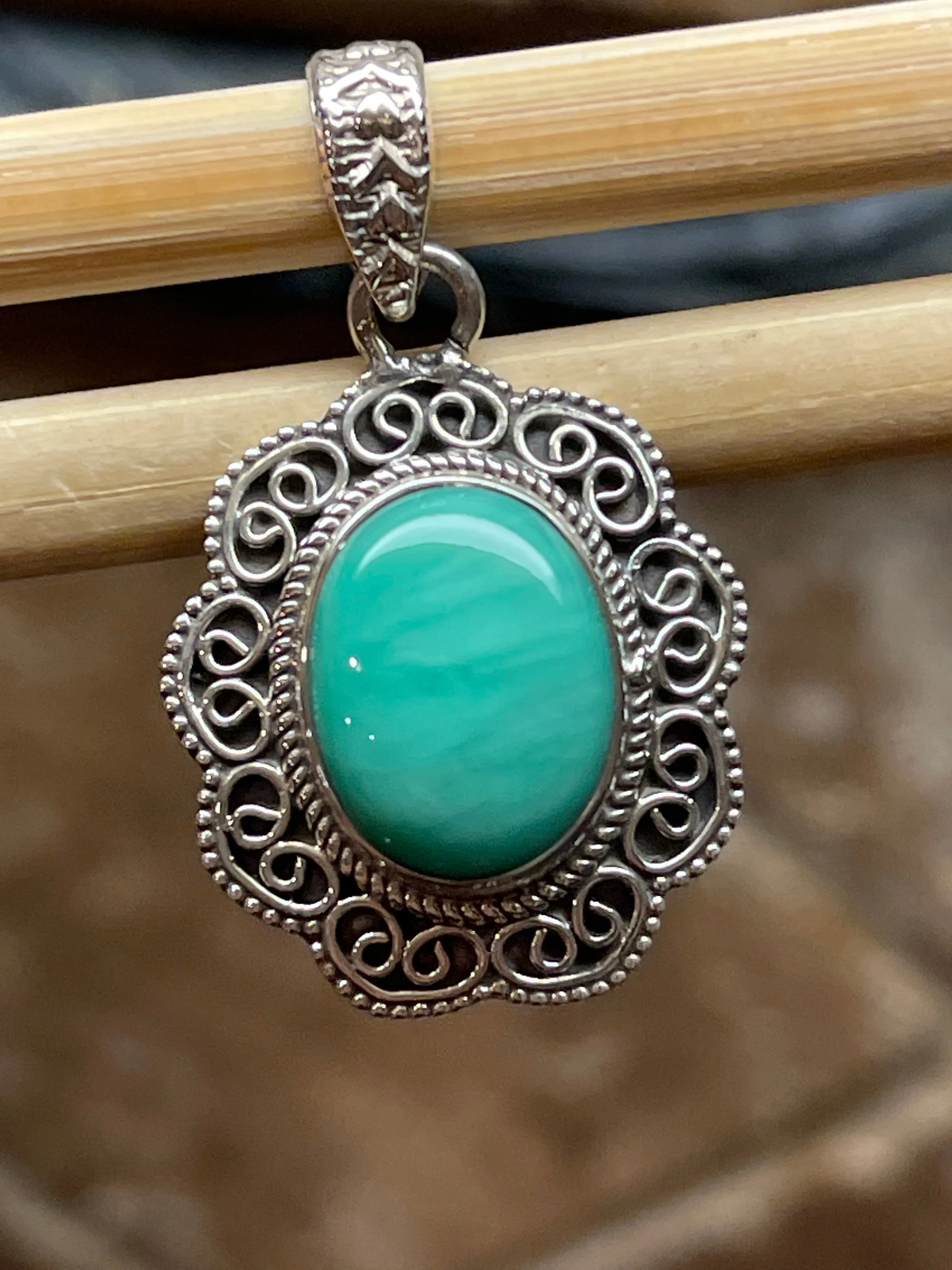 Natural Australian Chrysoprase 925 Sterling Silver Pendant 30mm