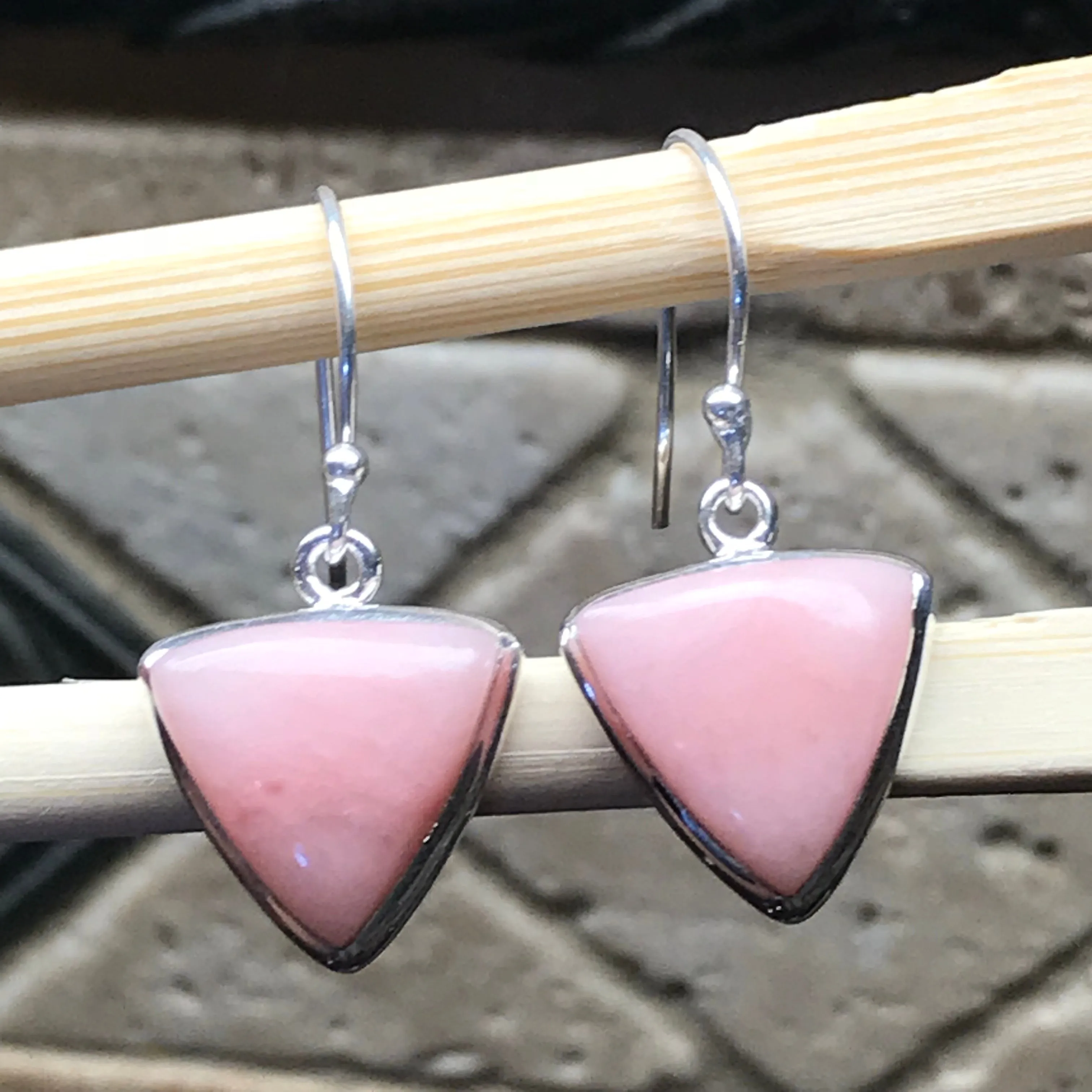 Natural Australian Pink Opal 925 Solid Sterling Silver Earrings 25mm