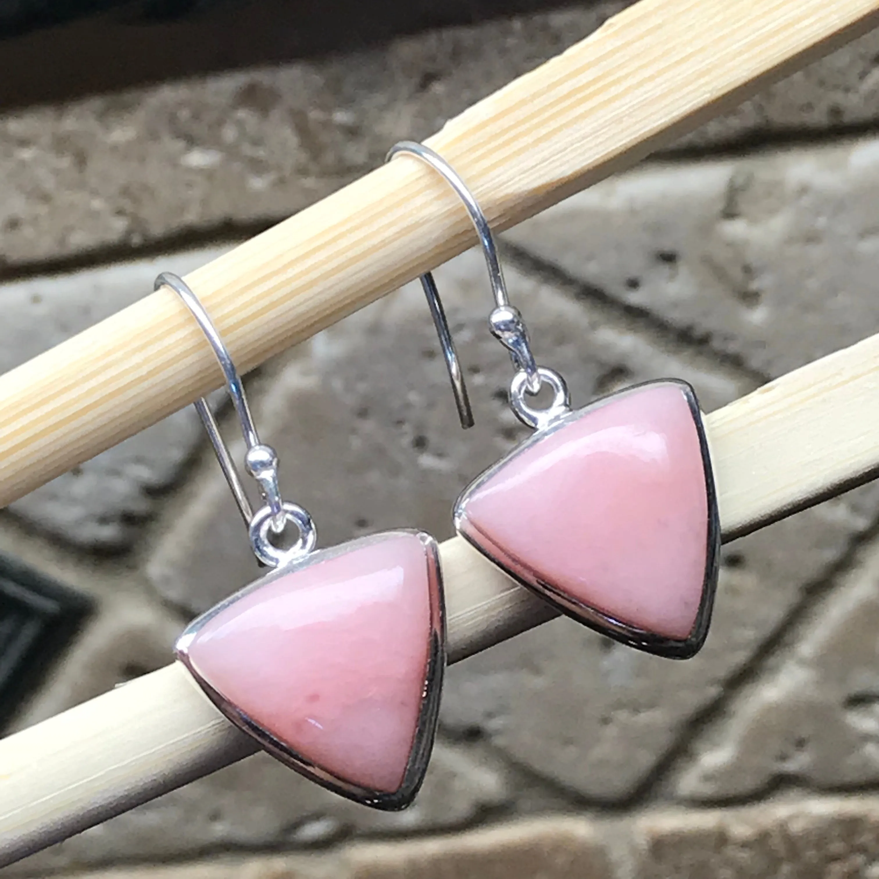 Natural Australian Pink Opal 925 Solid Sterling Silver Earrings 25mm
