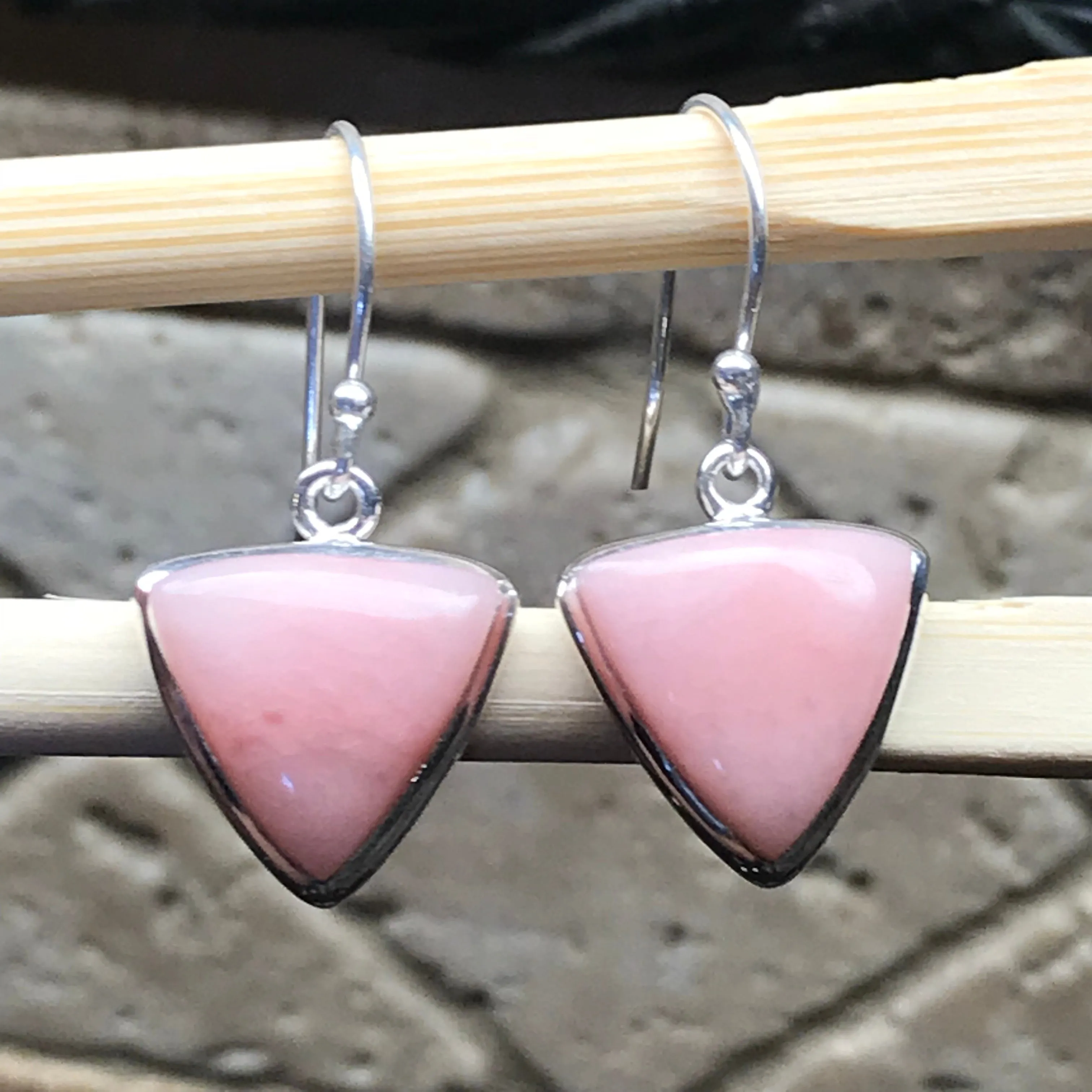 Natural Australian Pink Opal 925 Solid Sterling Silver Earrings 25mm