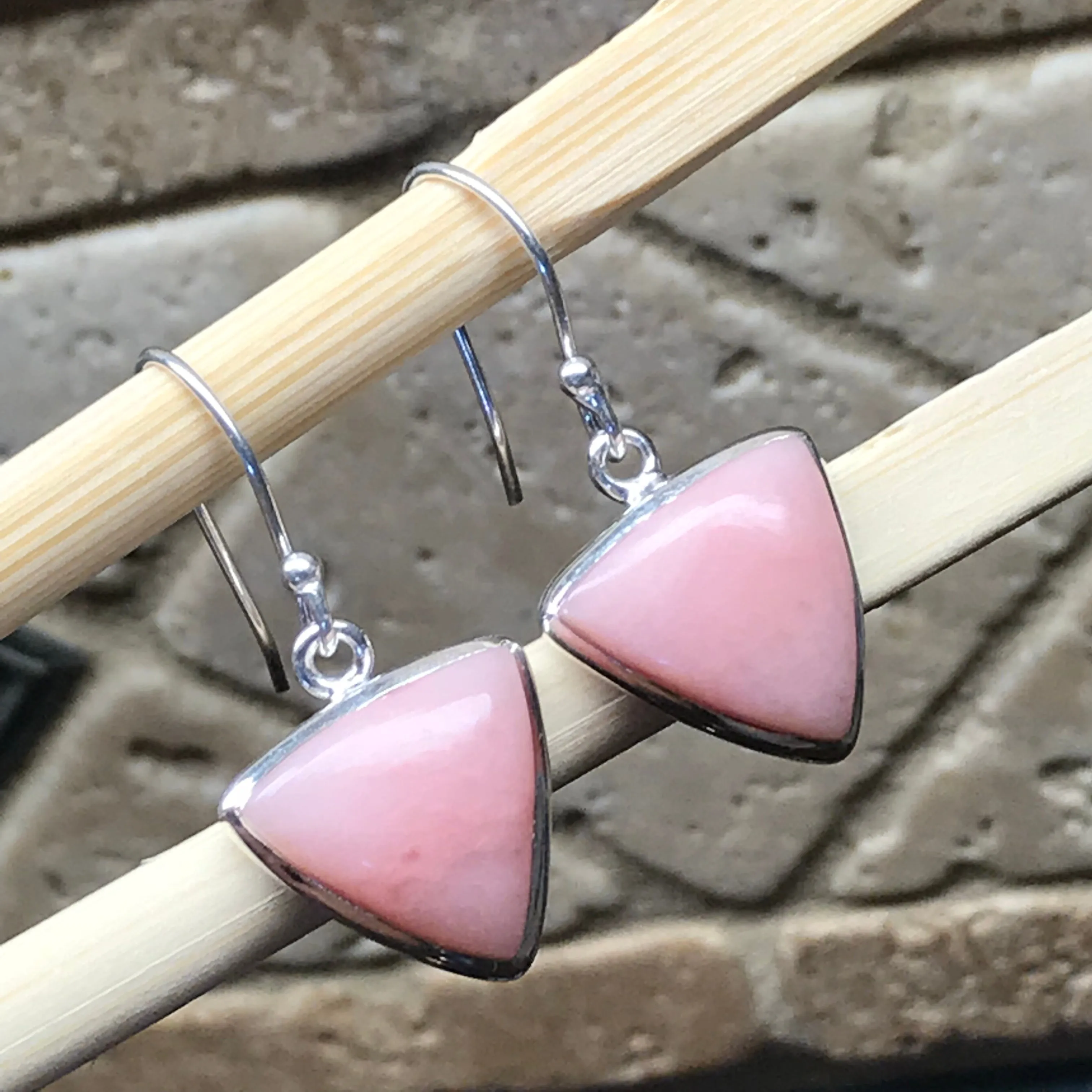 Natural Australian Pink Opal 925 Solid Sterling Silver Earrings 25mm
