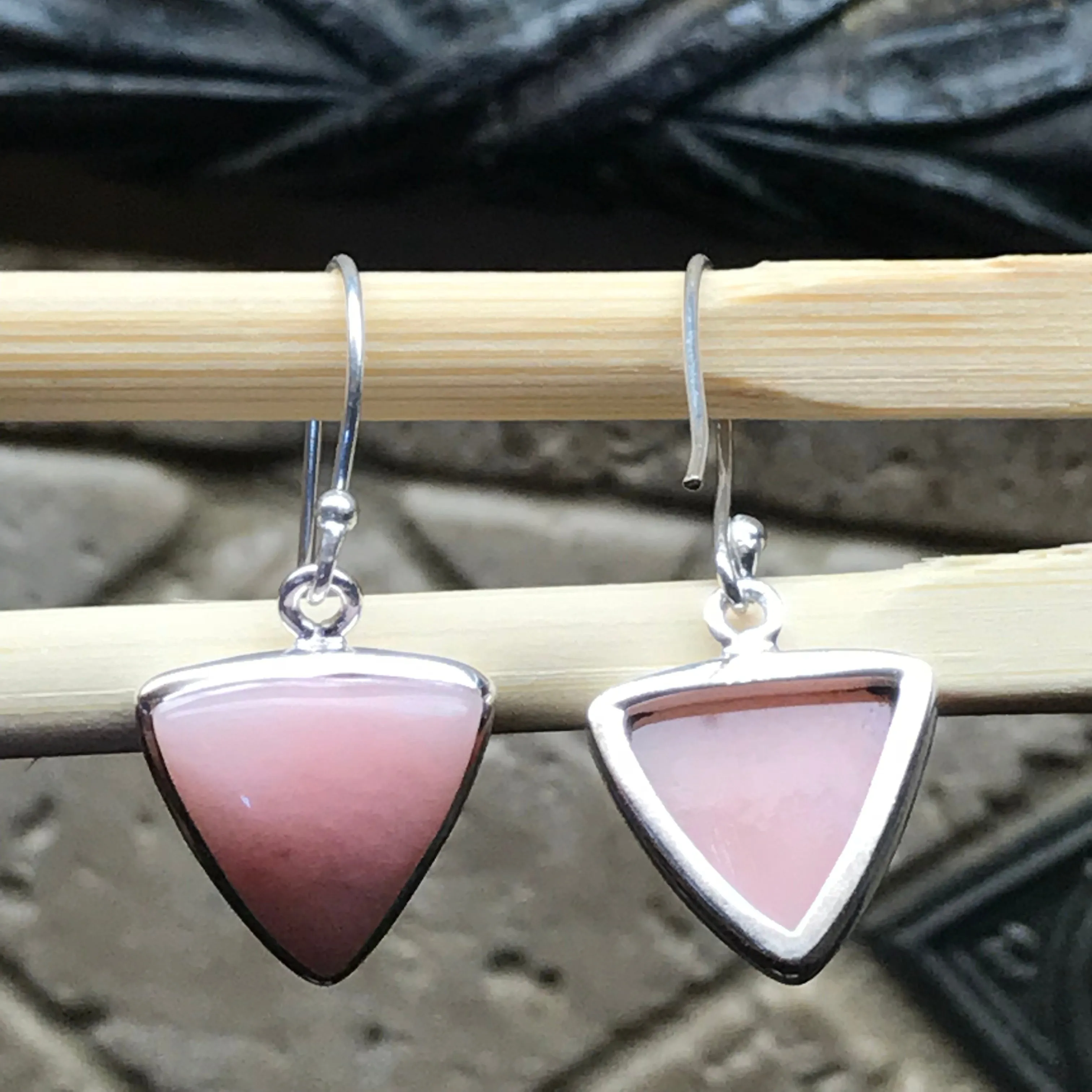 Natural Australian Pink Opal 925 Solid Sterling Silver Earrings 25mm
