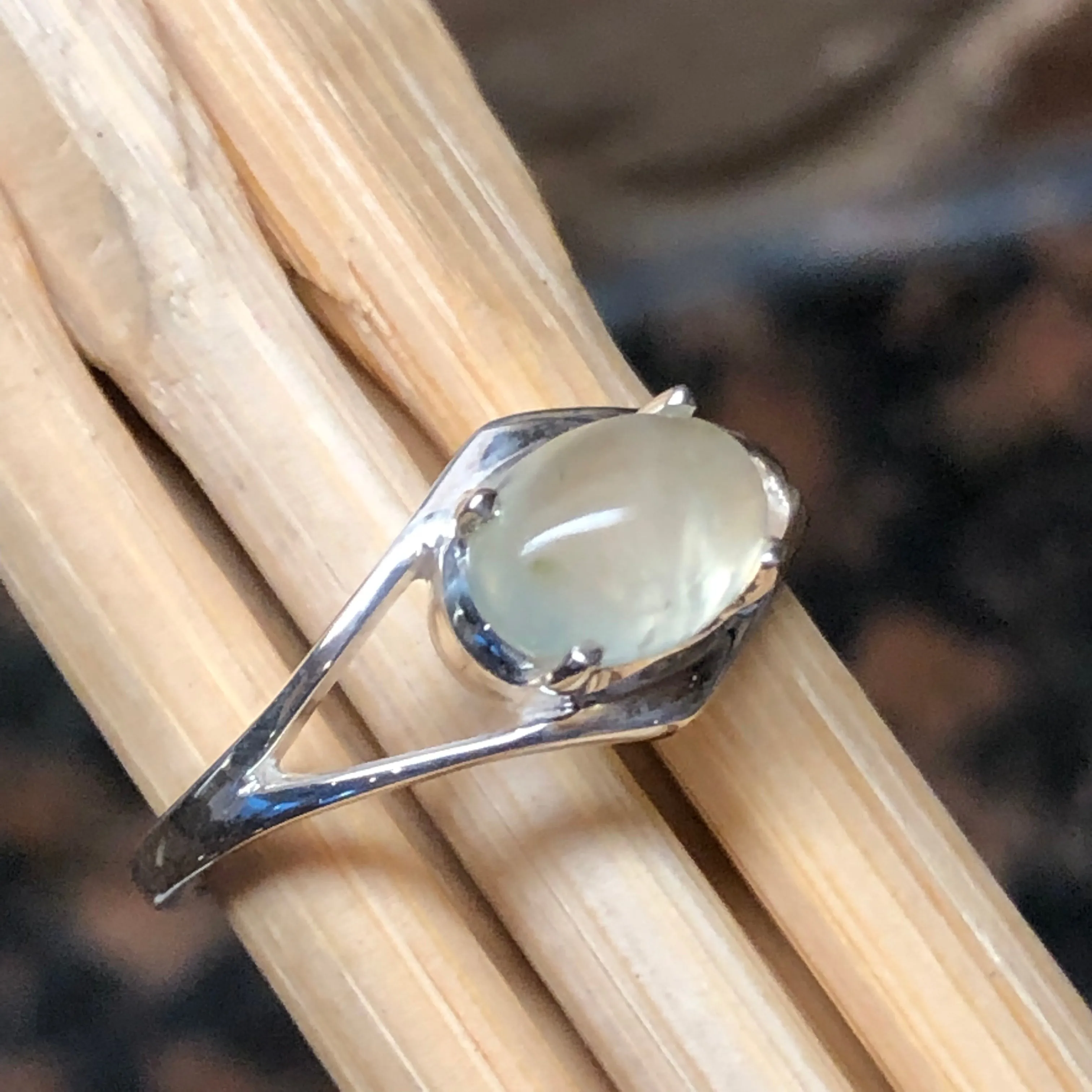 Natural Australian Prehnite 925 Sterling Silver Ring Size 5, 6, 7, 8, 9