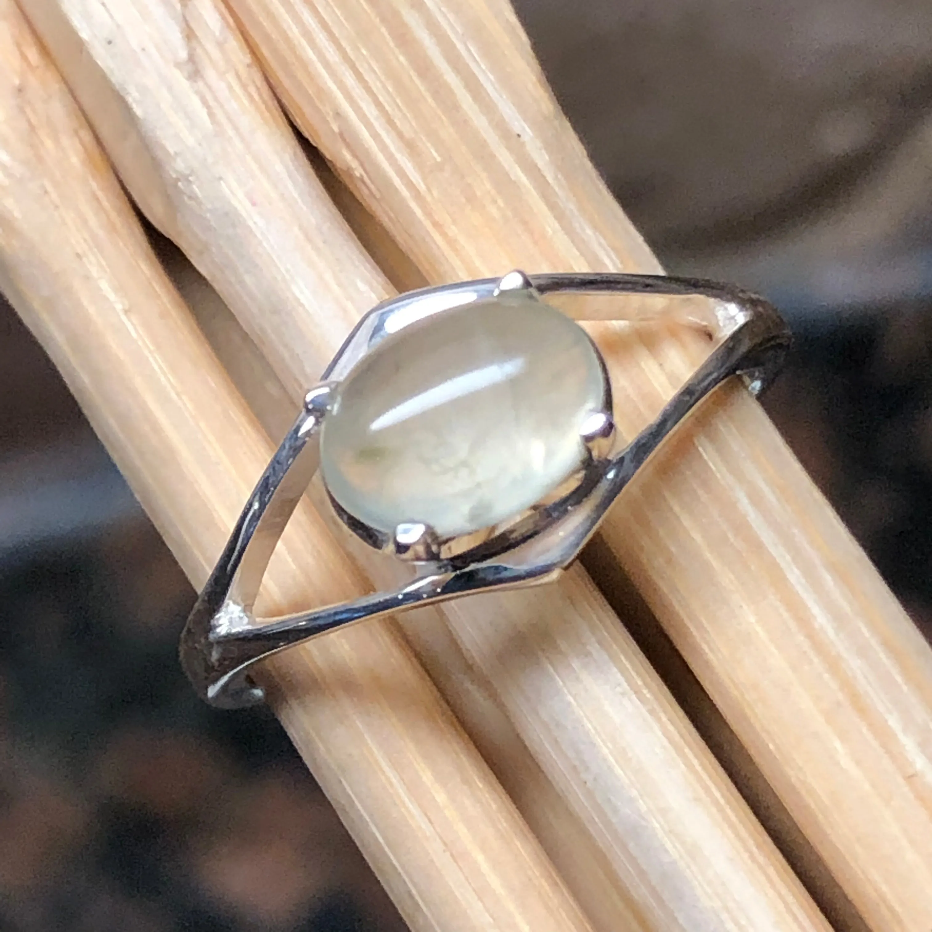 Natural Australian Prehnite 925 Sterling Silver Ring Size 5, 6, 7, 8, 9