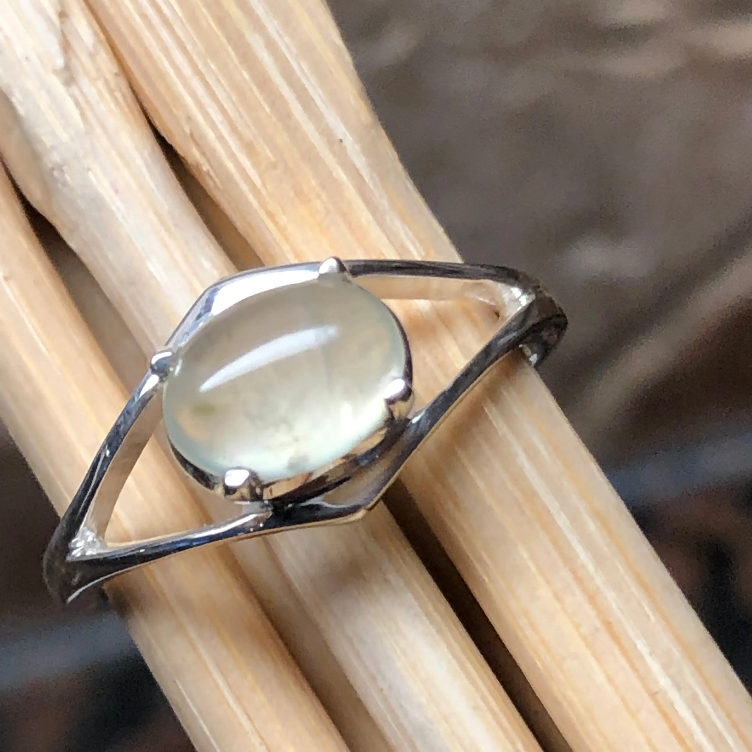 Natural Australian Prehnite 925 Sterling Silver Ring Size 5, 6, 7, 8, 9