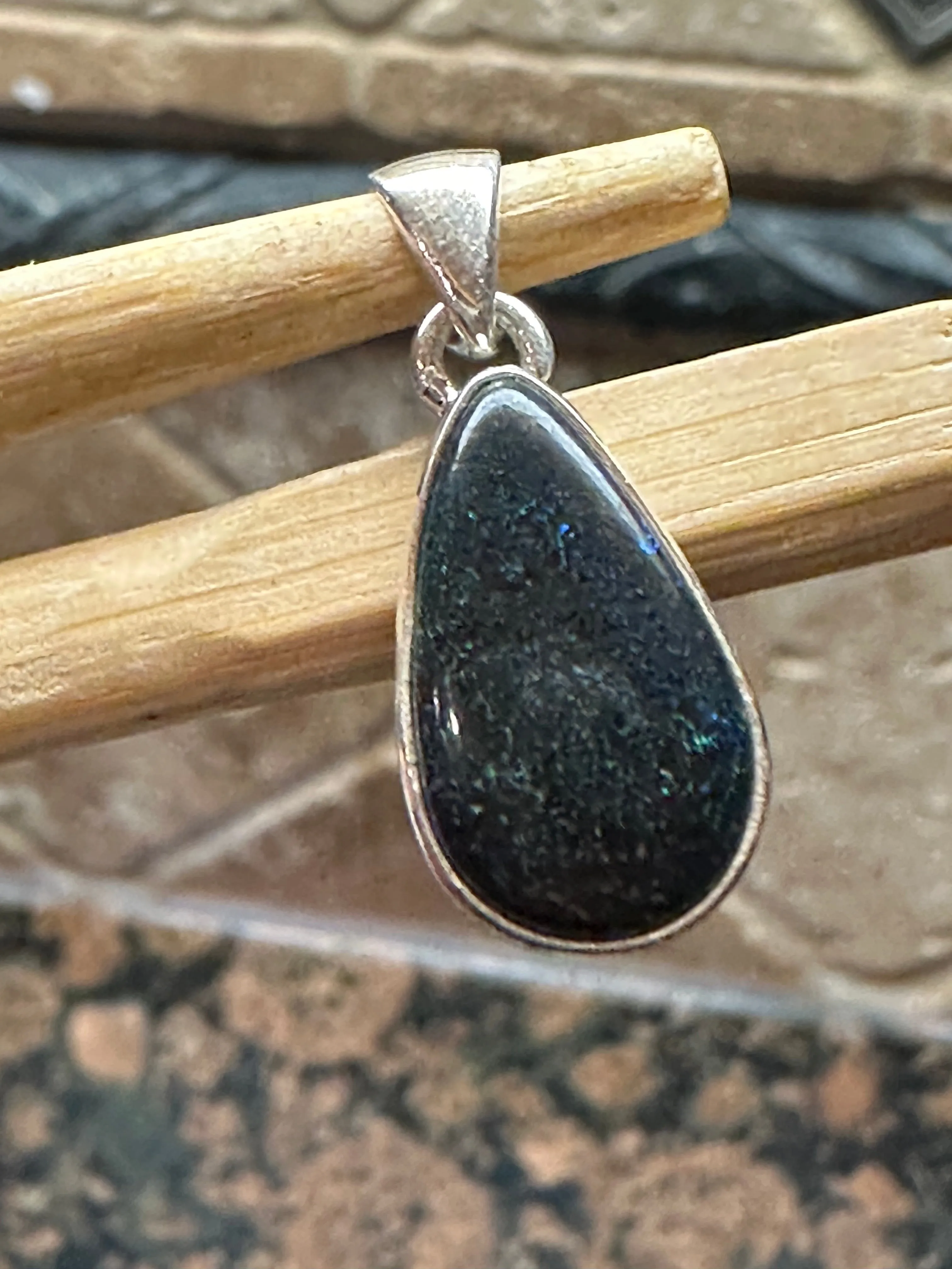 Natural basaltic matrix black opal 925 Solid Sterling Silver Men's Pendant 25mm