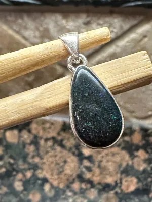 Natural basaltic matrix black opal 925 Solid Sterling Silver Men's Pendant 25mm