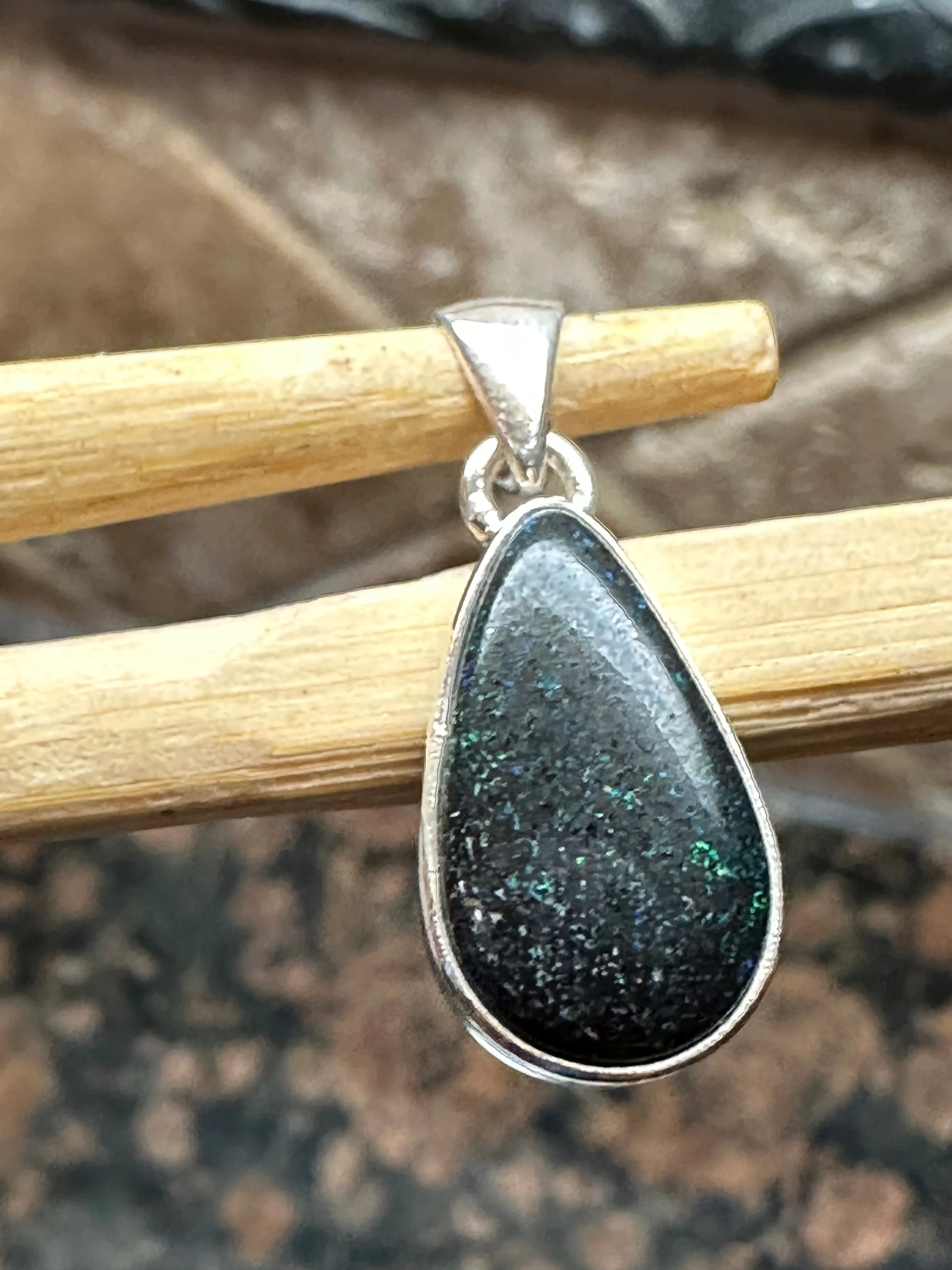 Natural basaltic matrix black opal 925 Solid Sterling Silver Men's Pendant 25mm