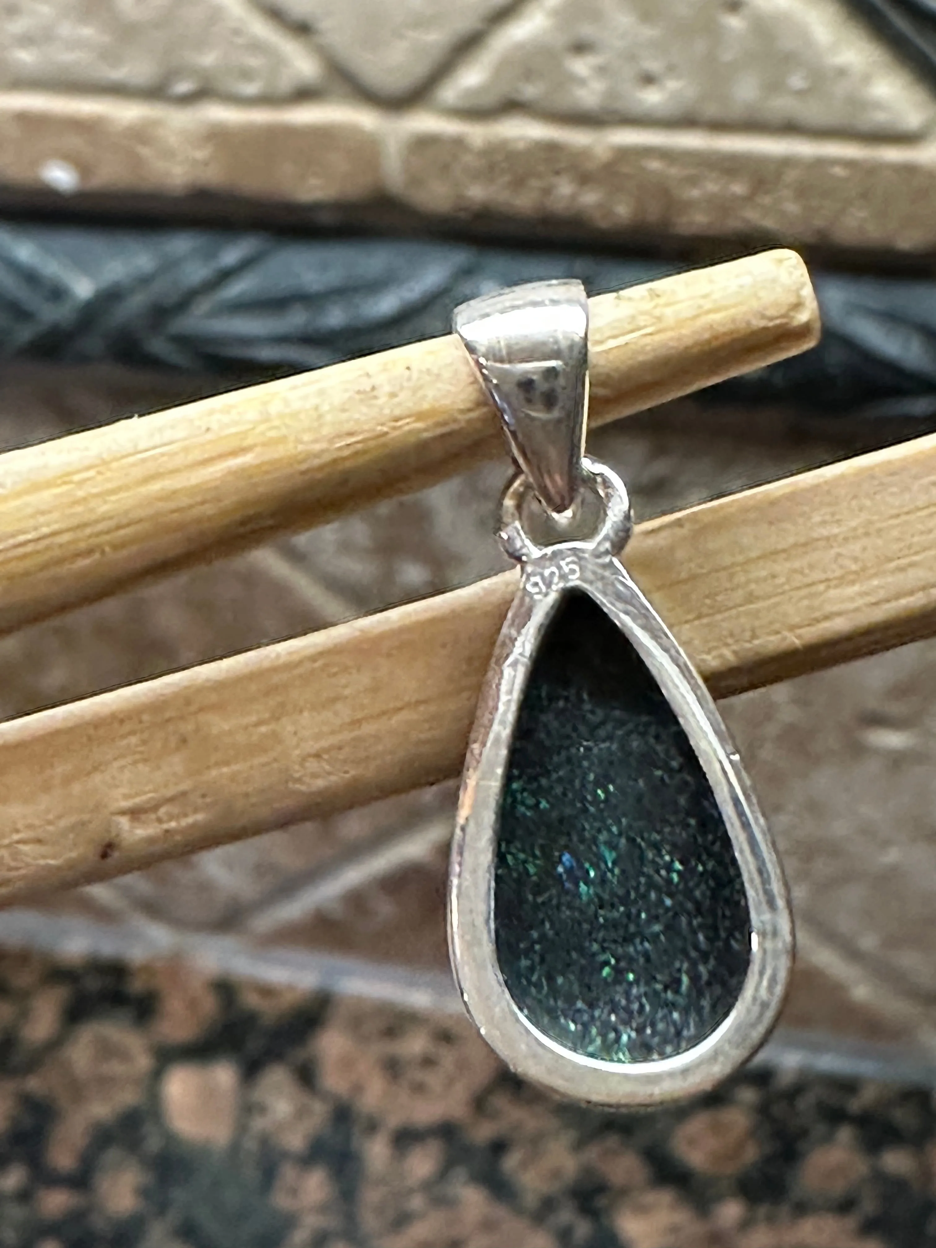 Natural basaltic matrix black opal 925 Solid Sterling Silver Men's Pendant 25mm