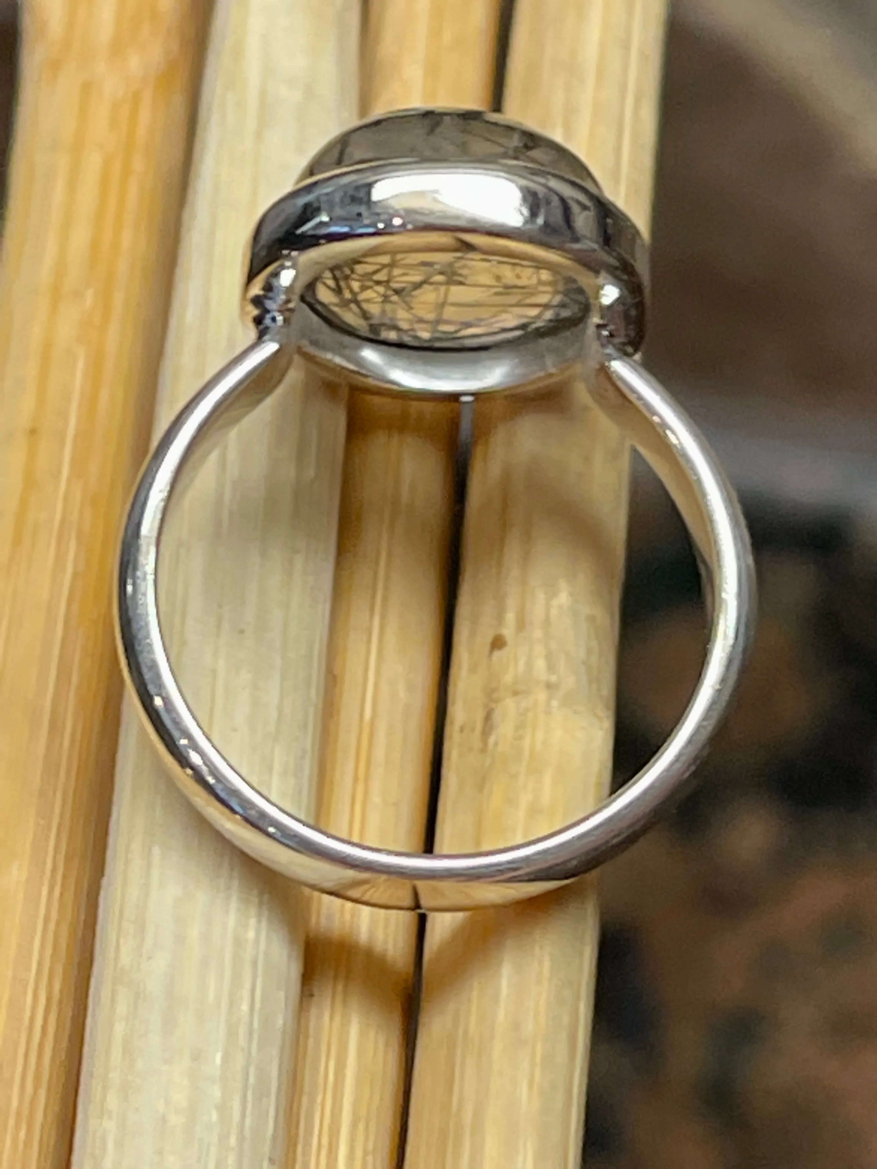Natural Black Rutilated 925 Solid Sterling Silver Ring Size 7
