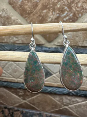 Natural Bloodstone 925 Solid Sterling Silver Earrings 40mm