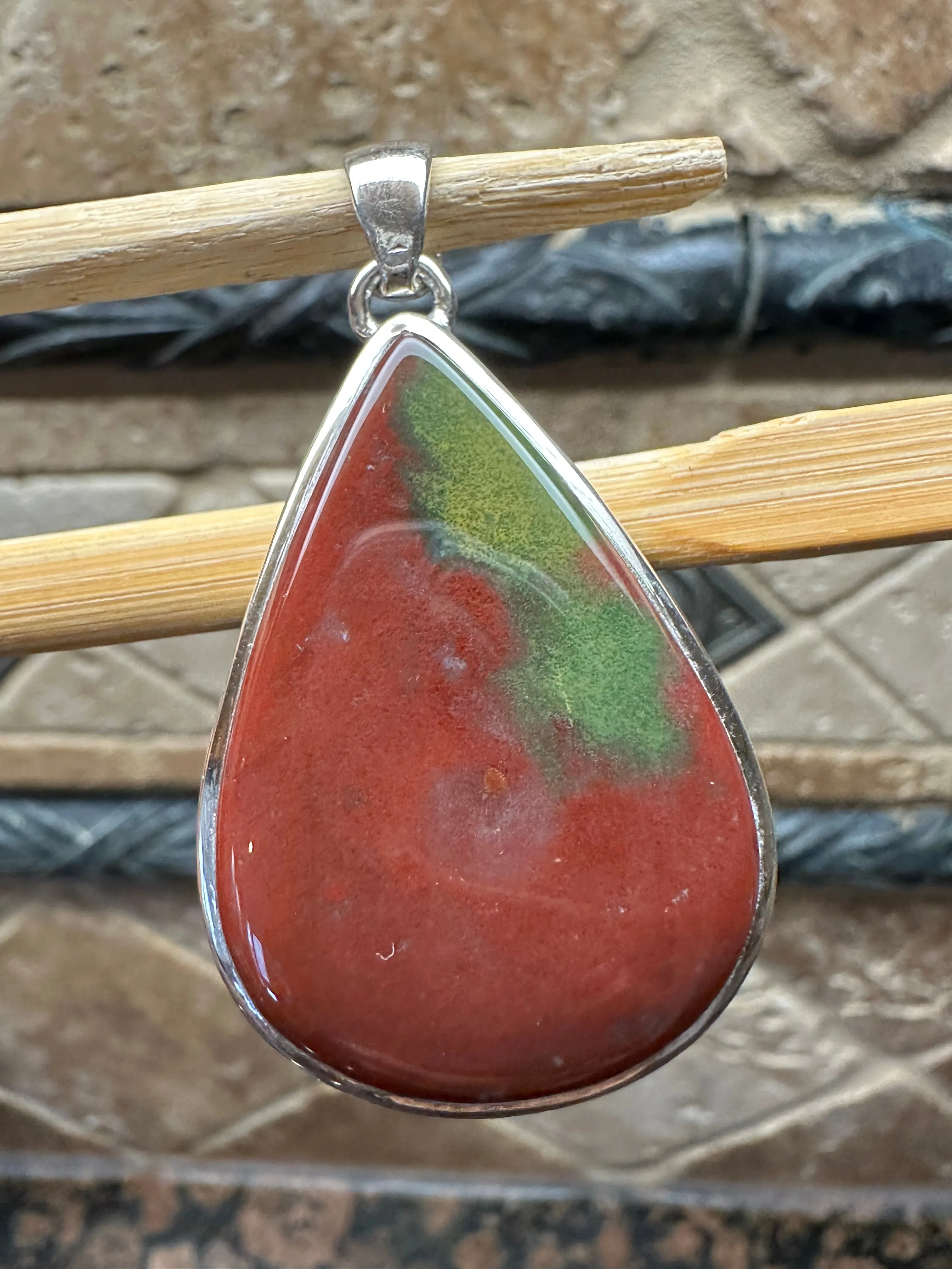 Natural Bloodstone 925 Solid Sterling Silver Pendant 45mm