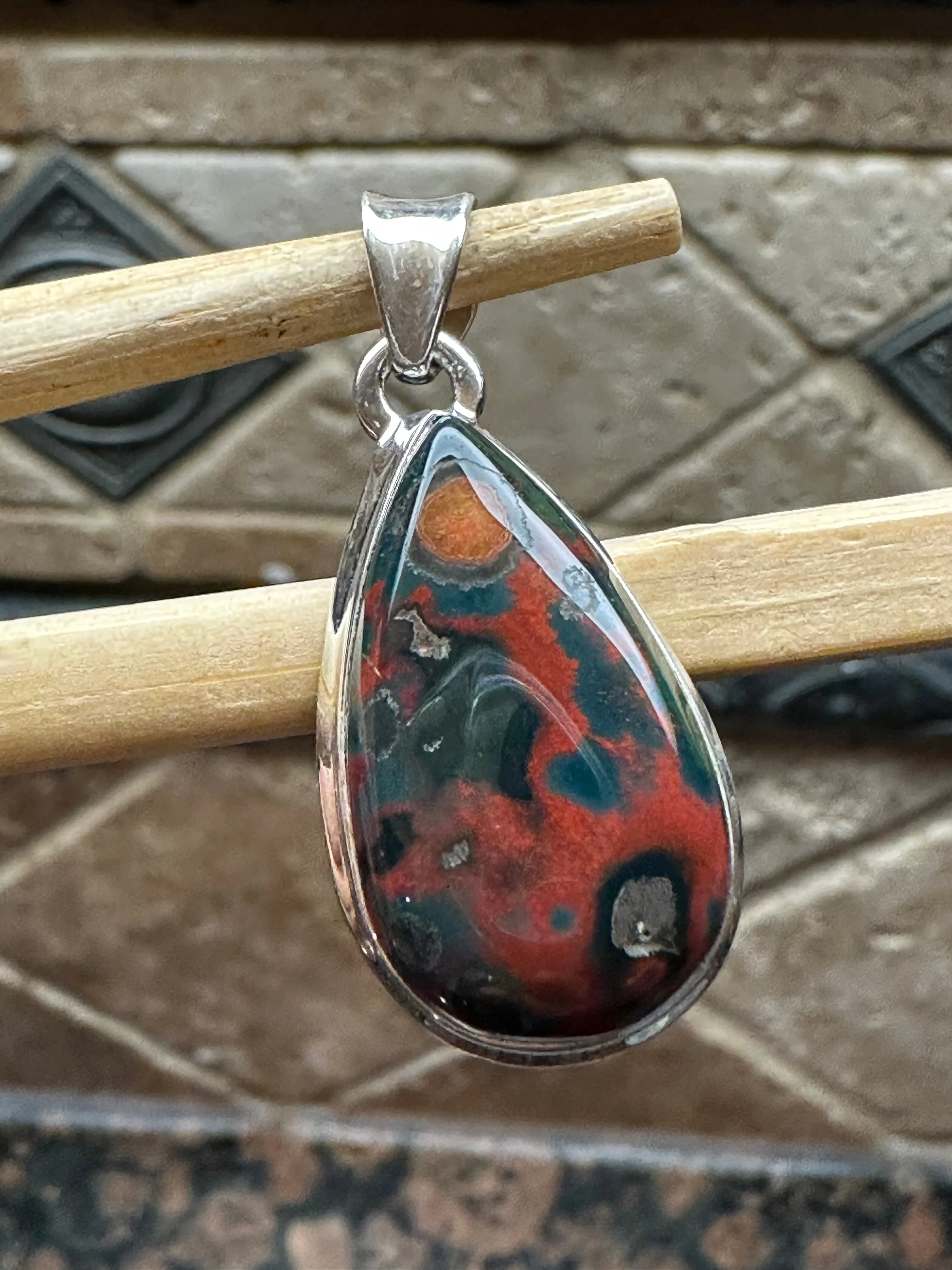 Natural Bloodstone 925 Solid Sterling Silver Pendant 45mm