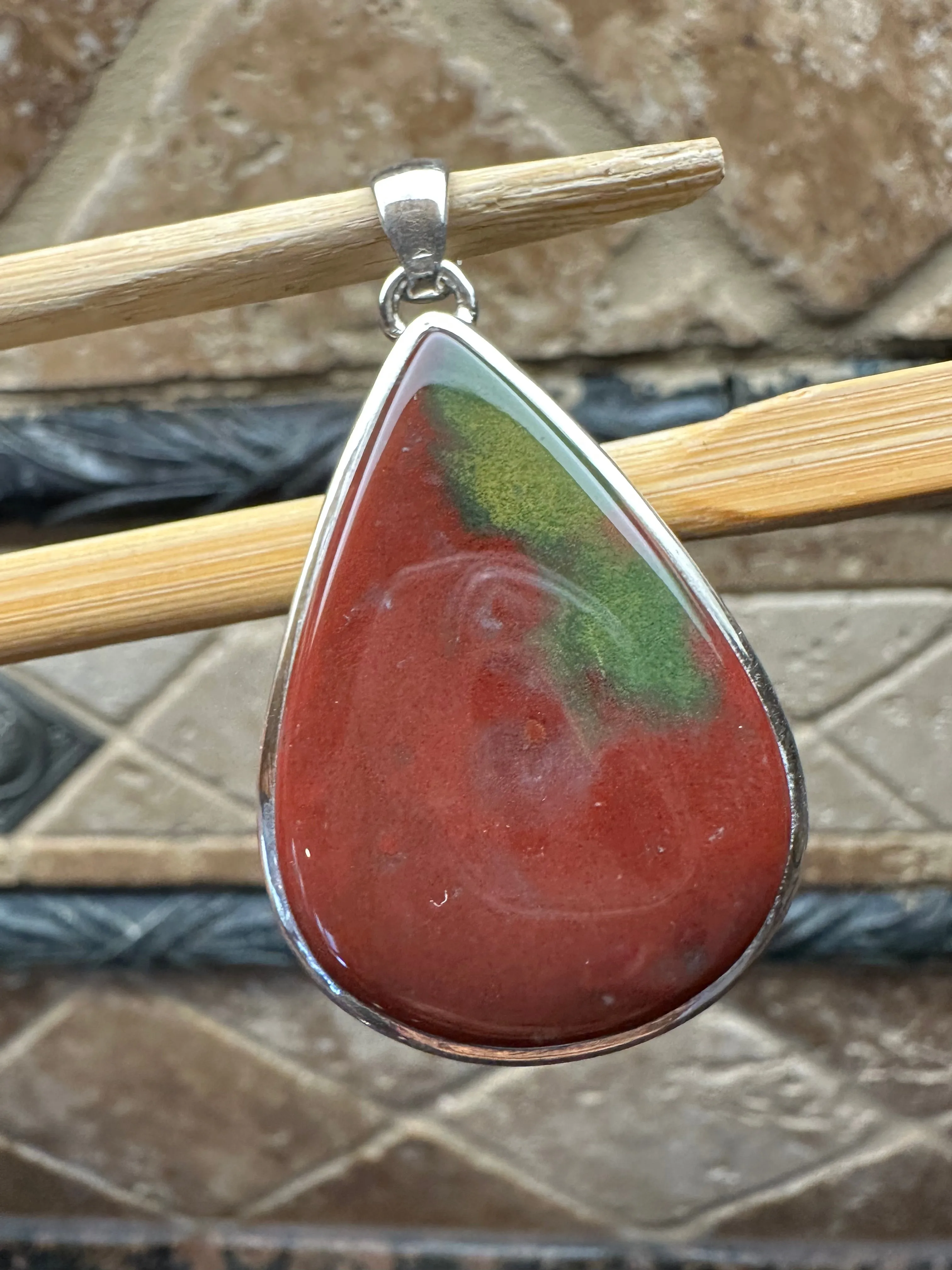 Natural Bloodstone 925 Solid Sterling Silver Pendant 45mm