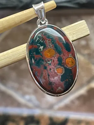 Natural Bloodstone, Heliotrope 925 Solid Sterling Silver Pendant 40mm