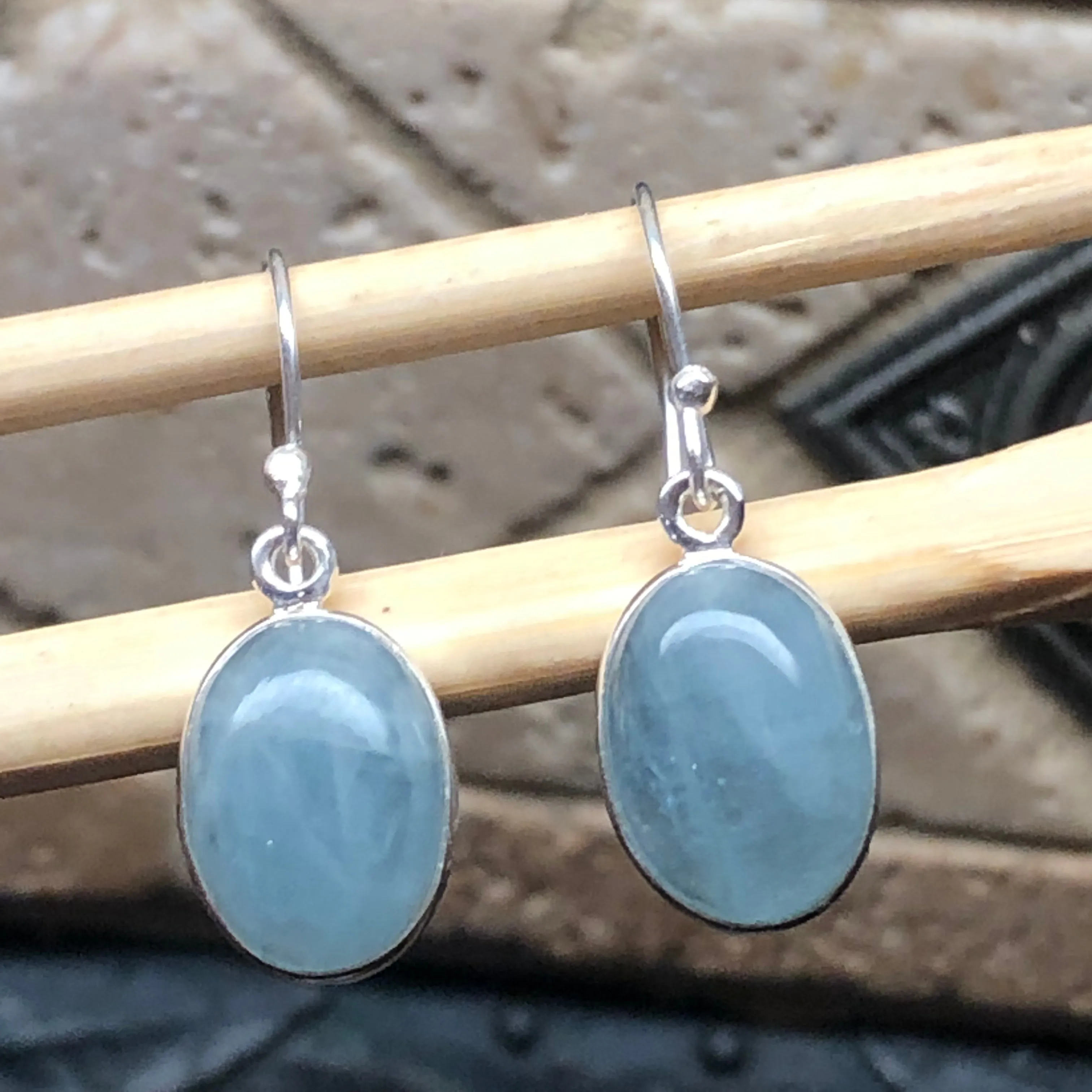Natural Blue Aquamarine 925 Solid Sterling Silver Earrings 25mm