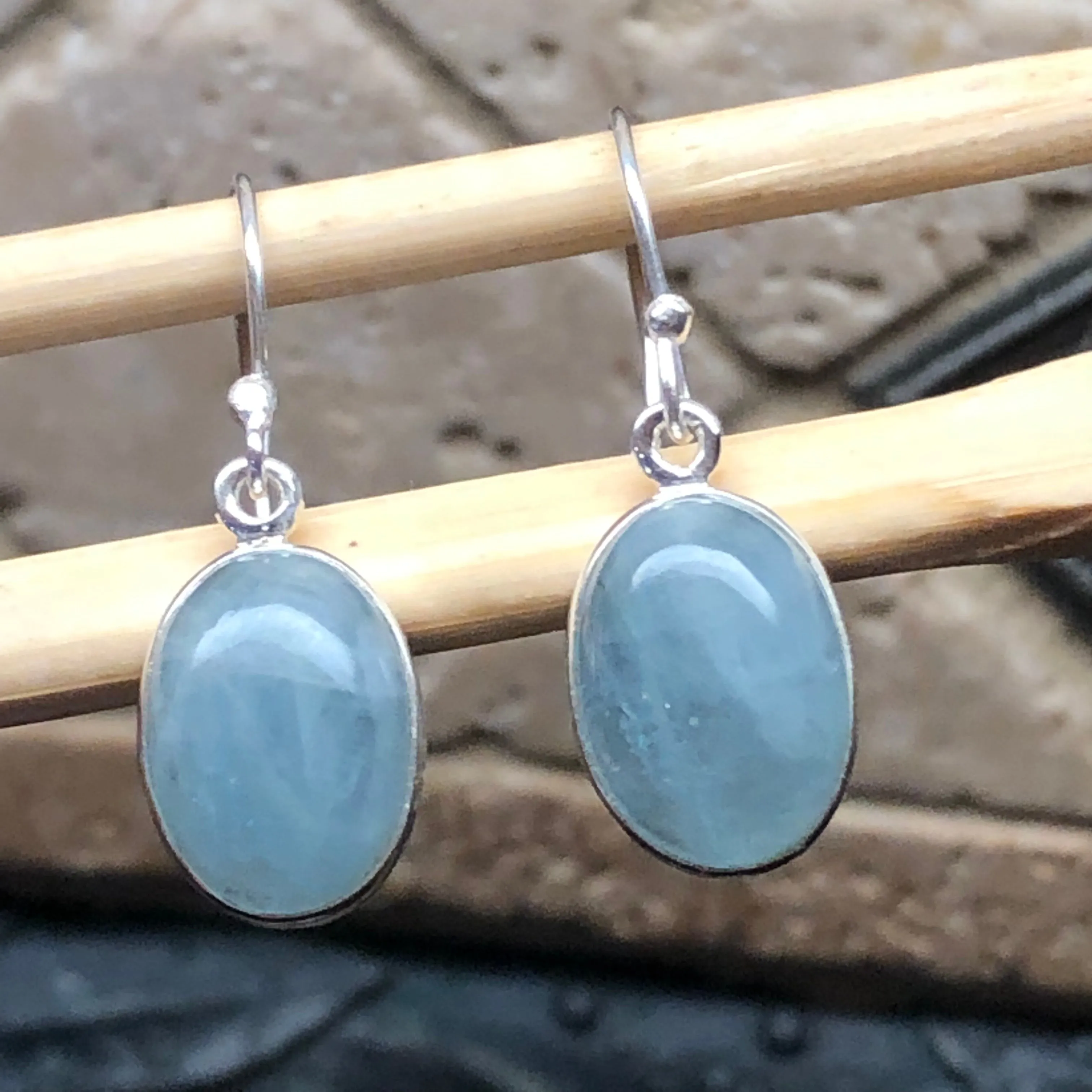 Natural Blue Aquamarine 925 Solid Sterling Silver Earrings 25mm