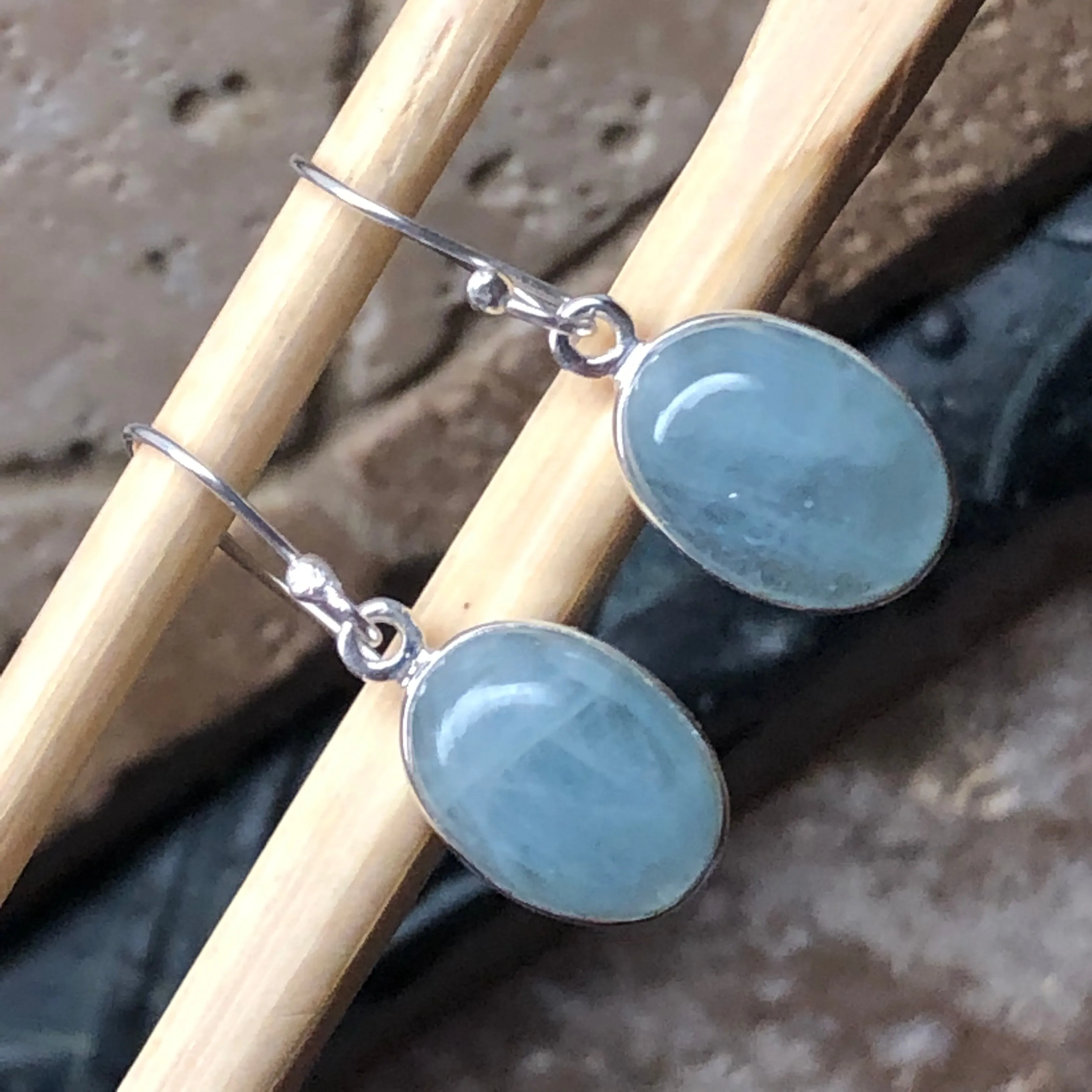 Natural Blue Aquamarine 925 Solid Sterling Silver Earrings 25mm