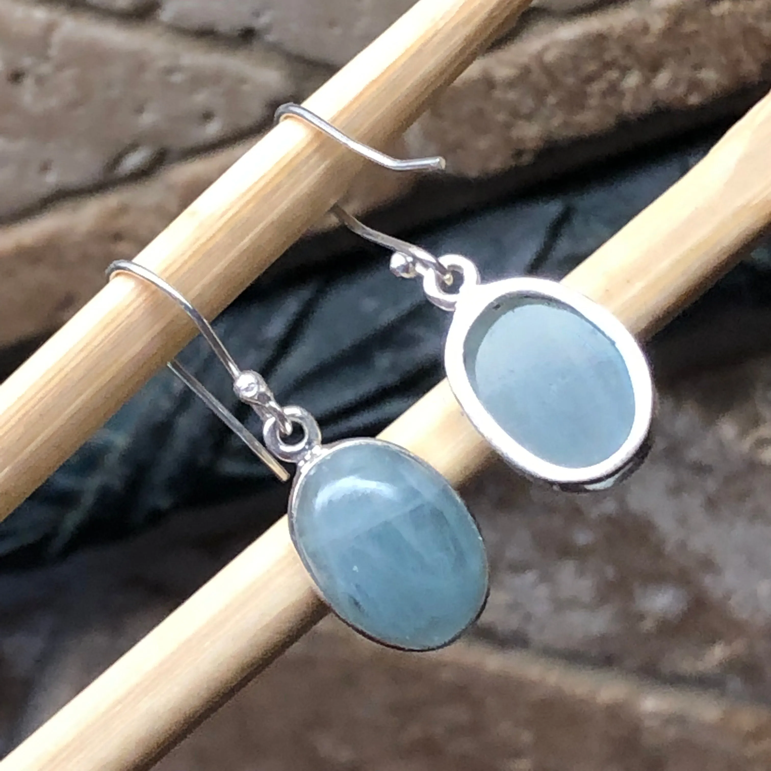 Natural Blue Aquamarine 925 Solid Sterling Silver Earrings 25mm