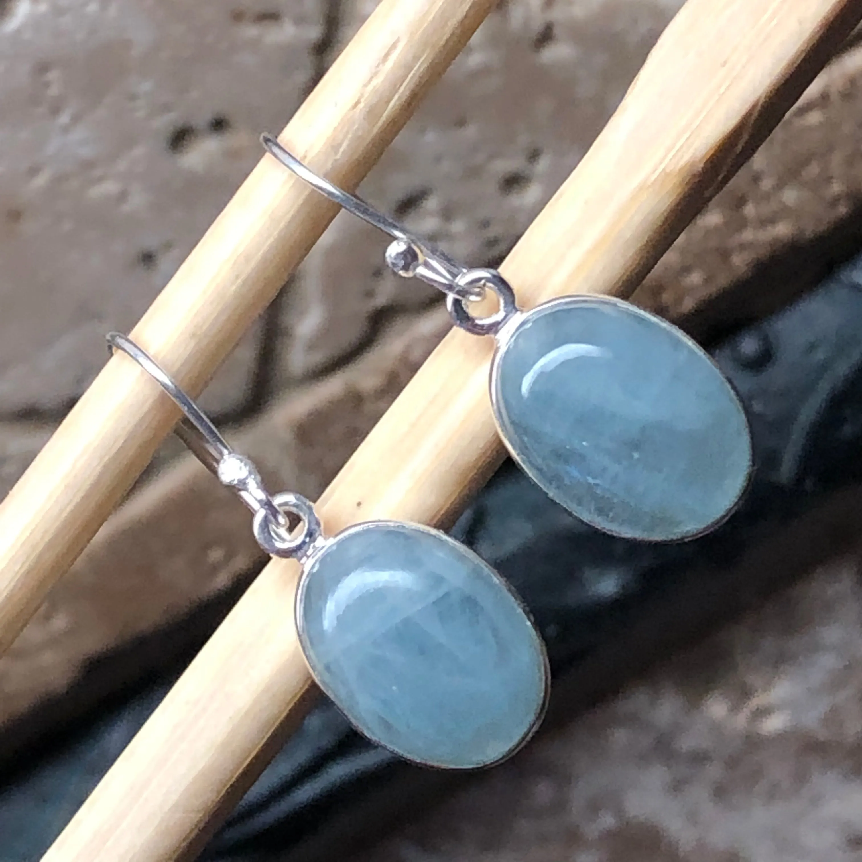 Natural Blue Aquamarine 925 Solid Sterling Silver Earrings 25mm