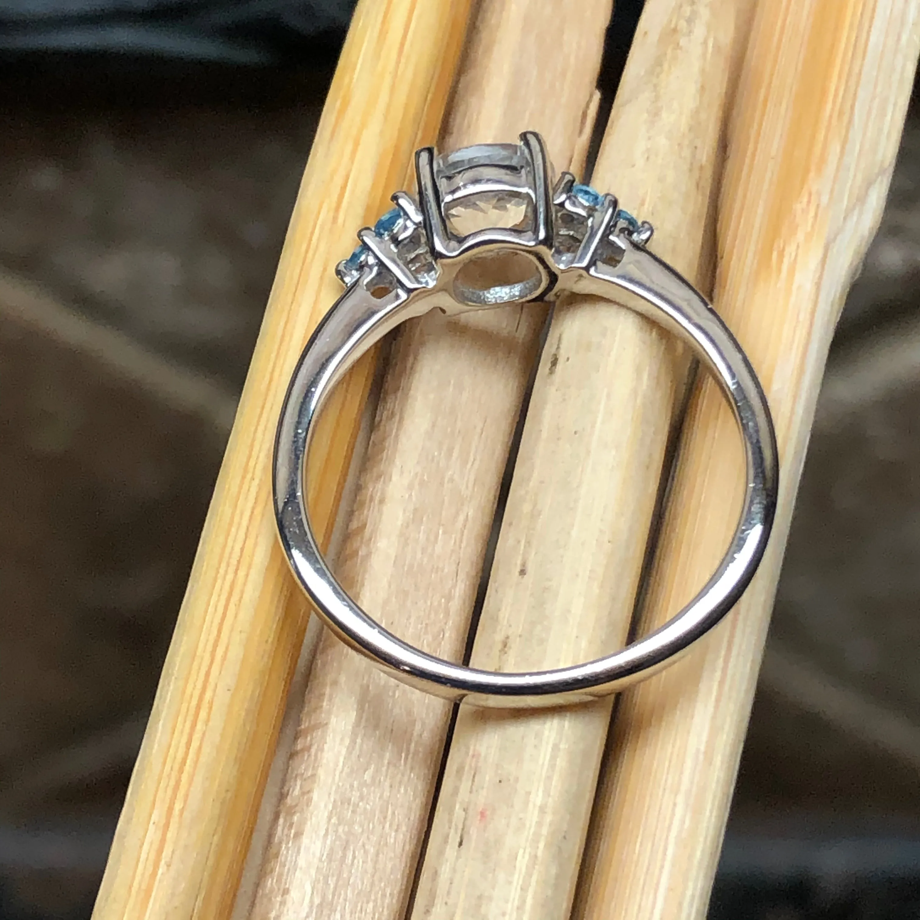 Natural Blue Aquamarine, Blue Topaz 925 Solid Sterling Silver Engagement Ring Size 6, 7, 8, 9