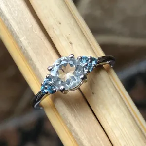 Natural Blue Aquamarine, Blue Topaz 925 Solid Sterling Silver Engagement Ring Size 6, 7, 8, 9