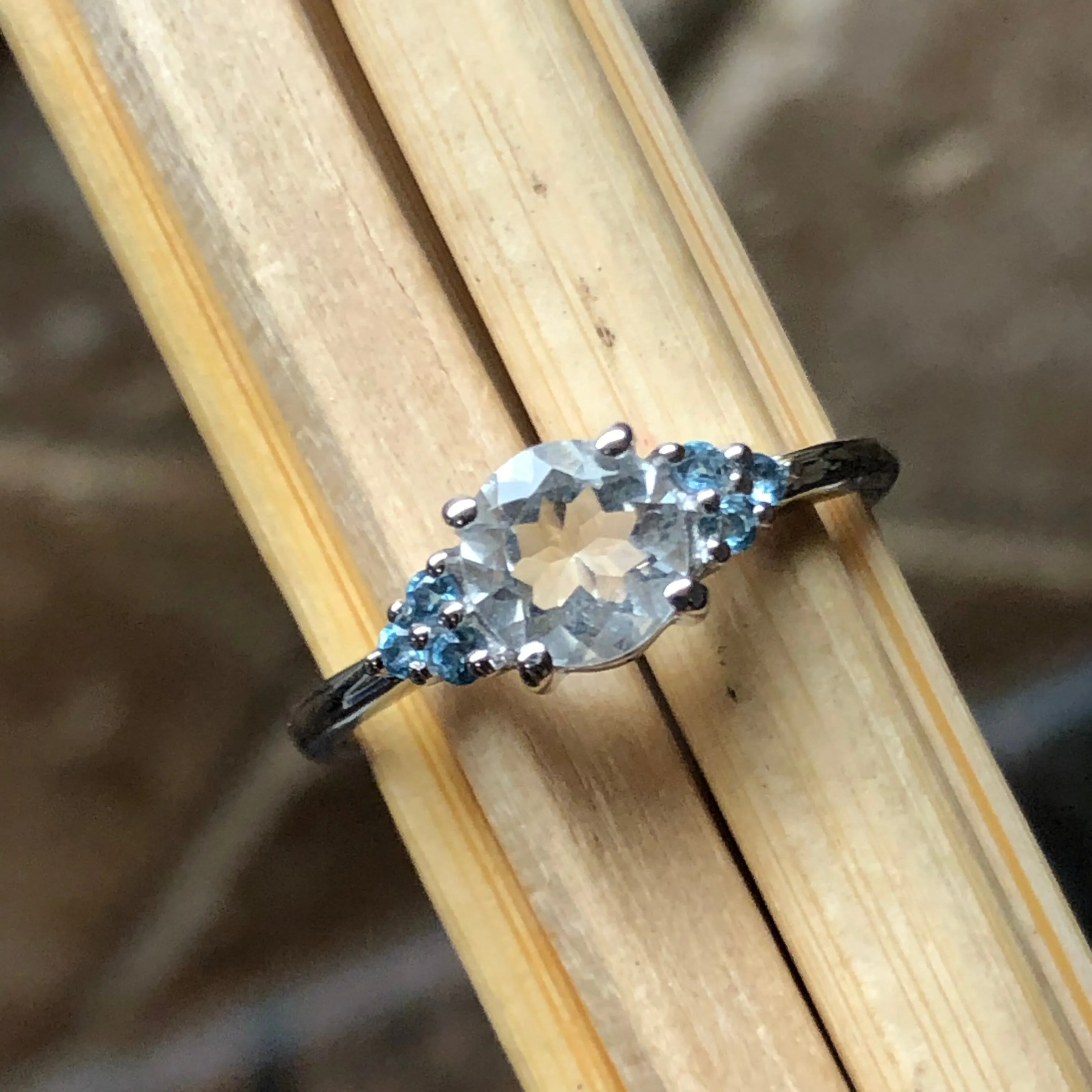 Natural Blue Aquamarine, Blue Topaz 925 Solid Sterling Silver Engagement Ring Size 6, 7, 8, 9