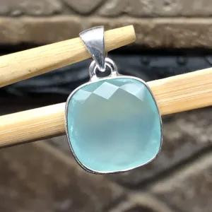 Natural Blue Chalcedony 925 Solid Sterling Silver Pendant 25mm