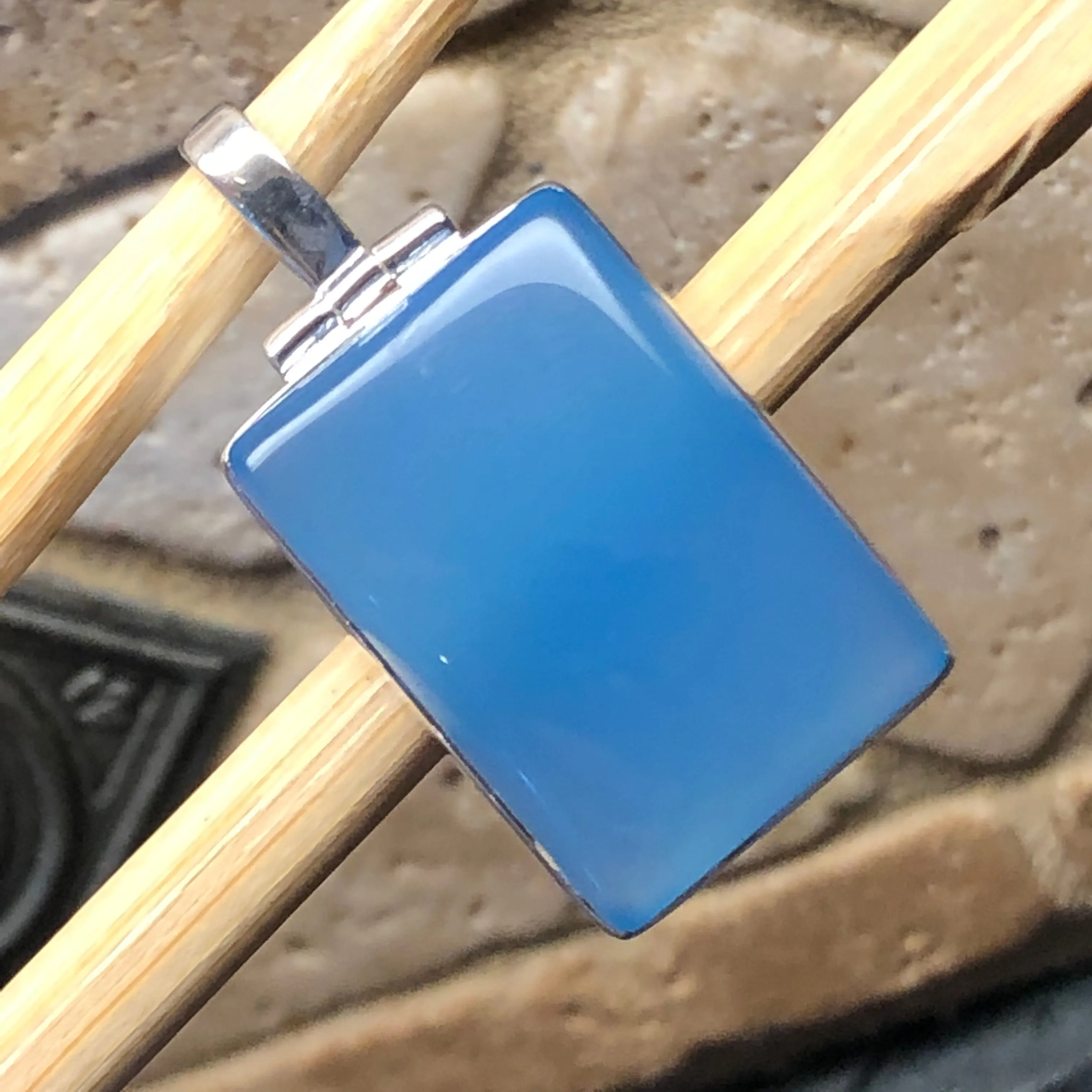 Natural Blue Chalcedony 925 Solid Sterling Silver Pendant 35mm