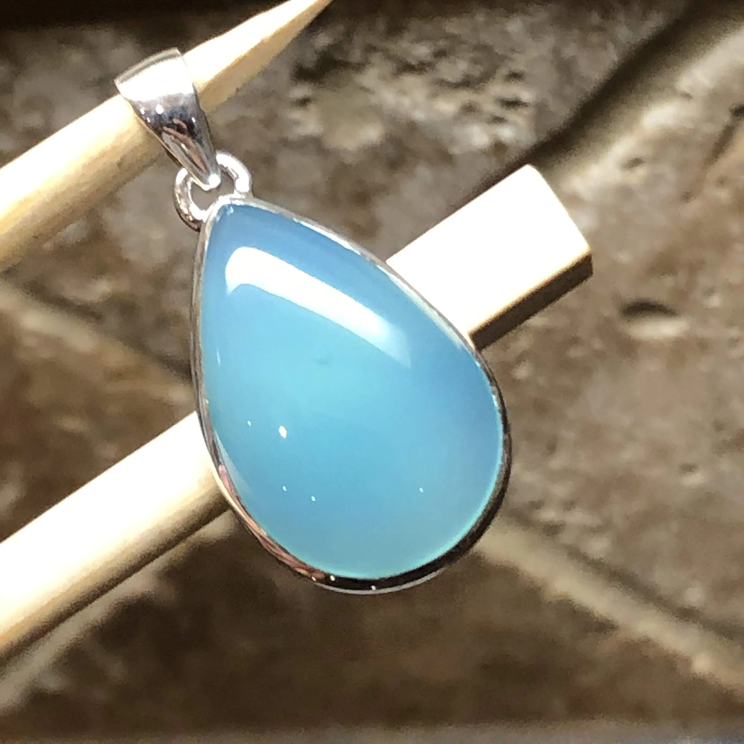 Natural Blue Chalcedony 925 Solid Sterling Silver Pendant 40mm