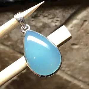 Natural Blue Chalcedony 925 Solid Sterling Silver Pendant 40mm