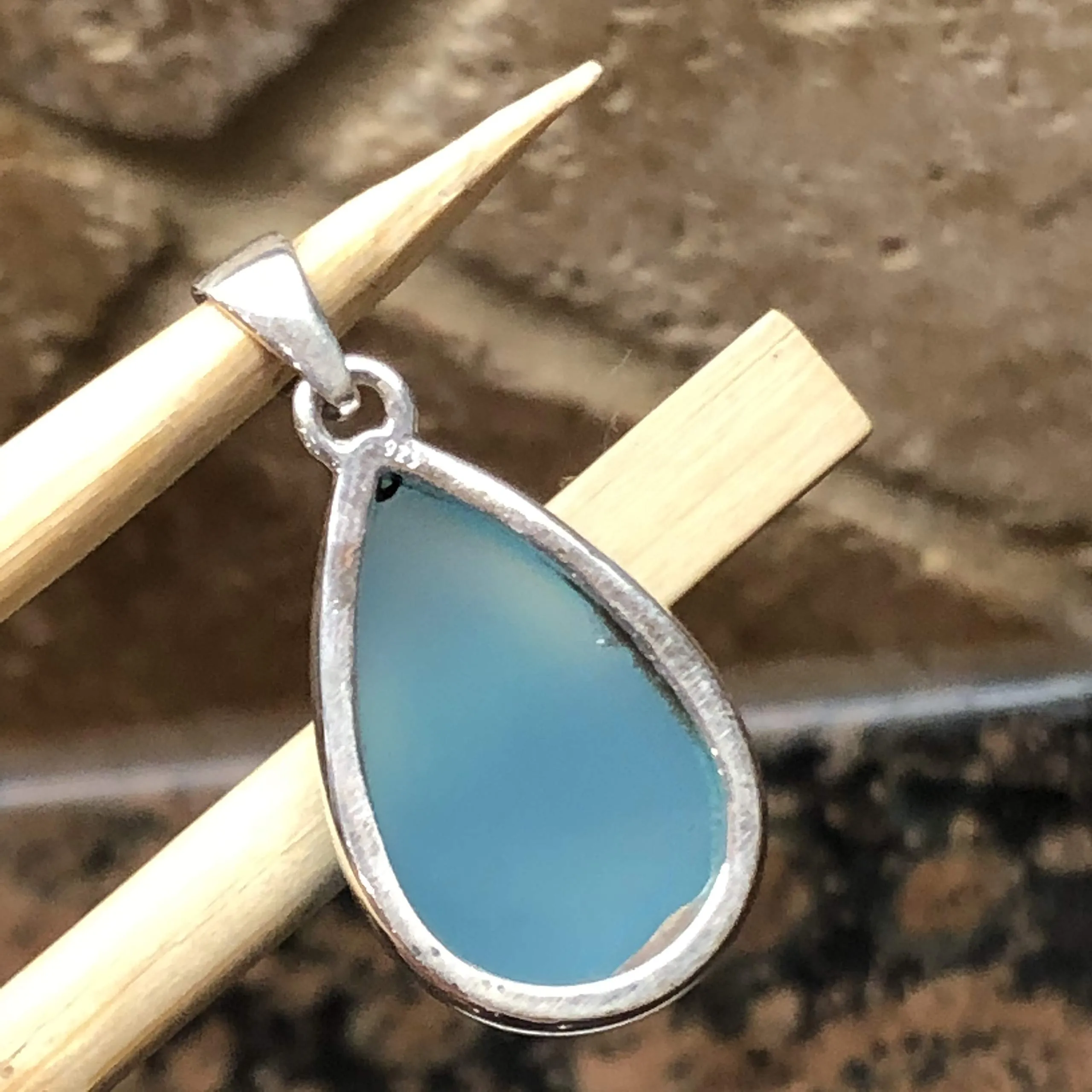 Natural Blue Chalcedony 925 Solid Sterling Silver Pendant 40mm