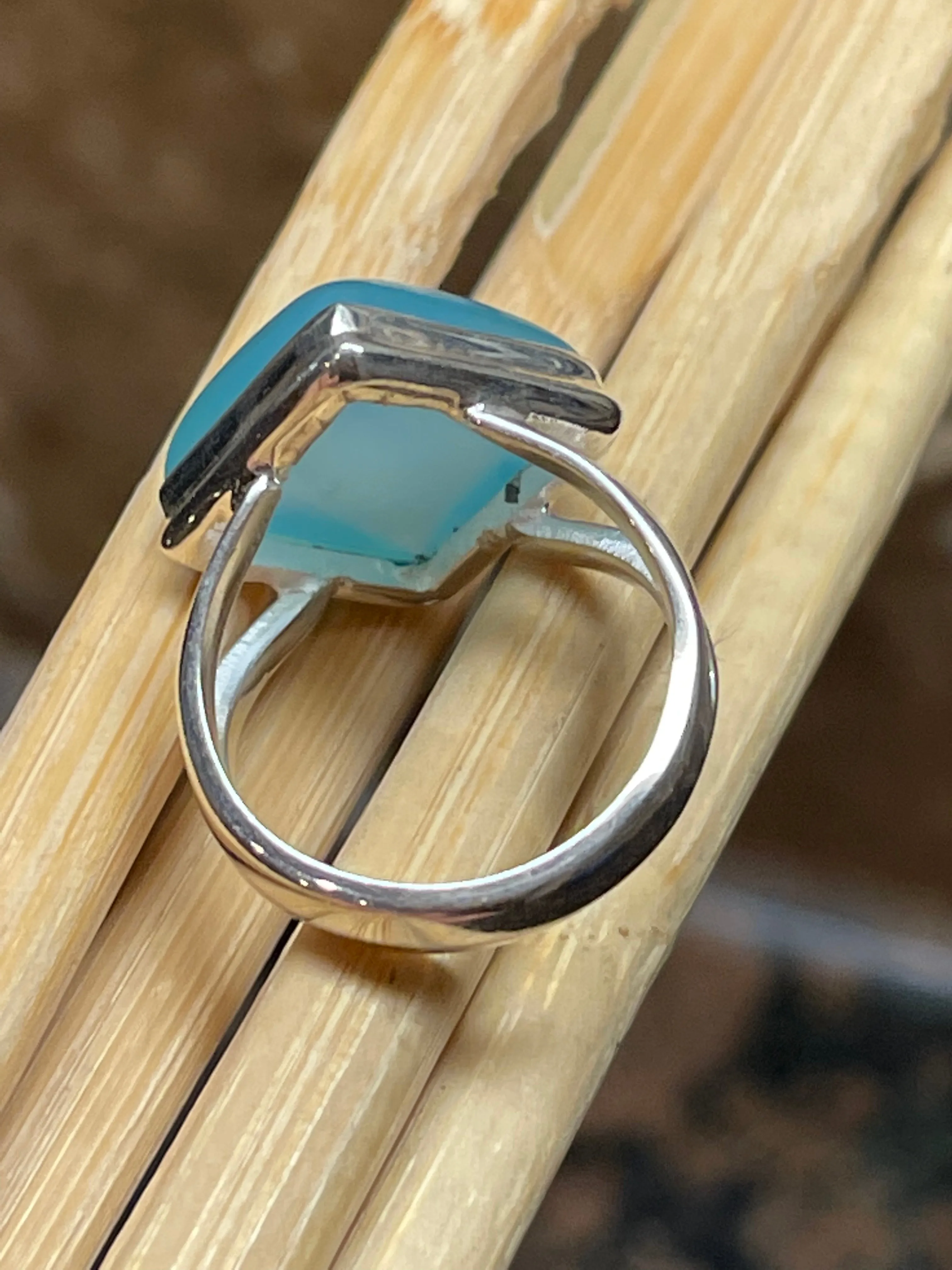 Natural Blue Chalcedony 925 Solid Sterling Silver Ring Size 10.75