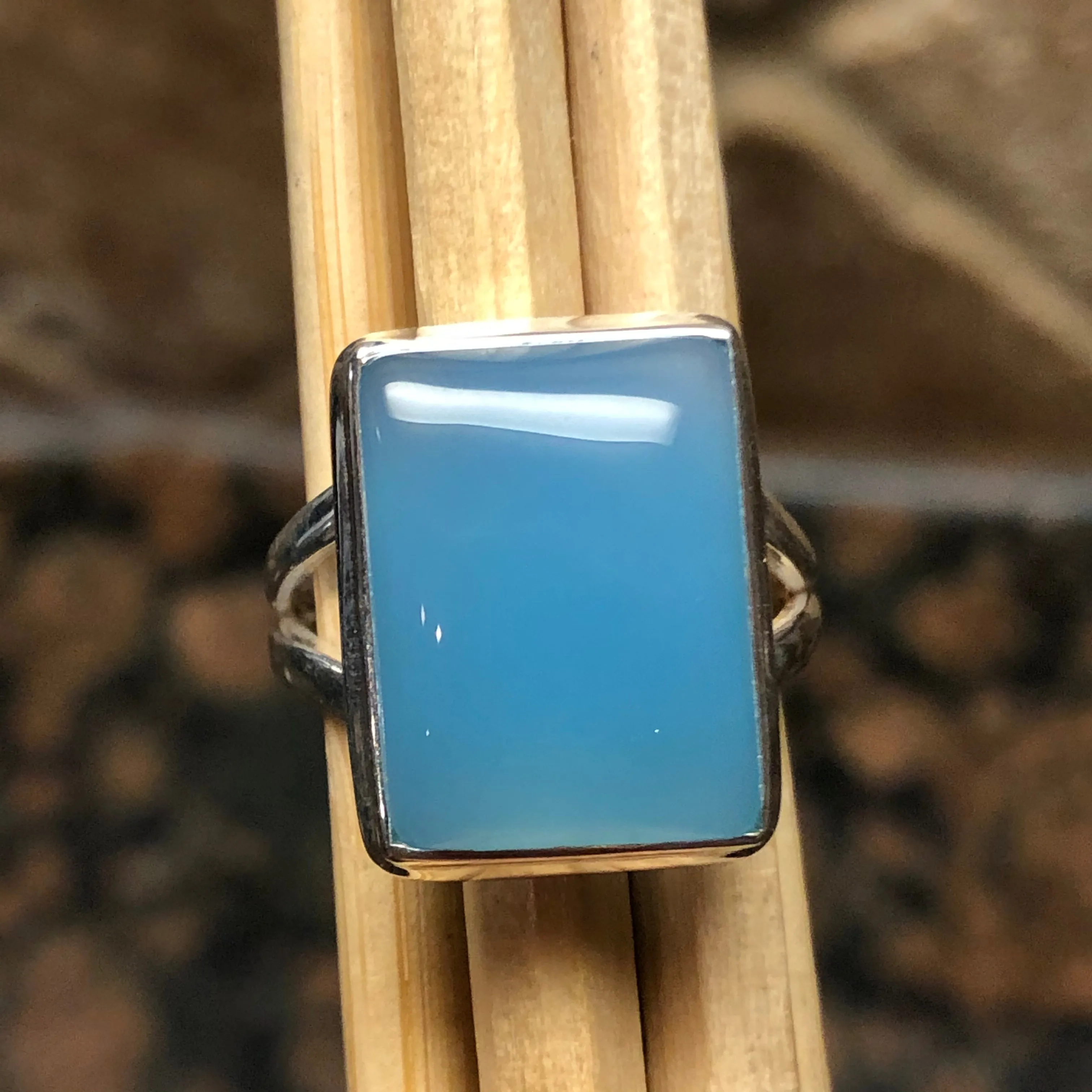 Natural Blue Chalcedony 925 Solid Sterling Silver Ring Size 7