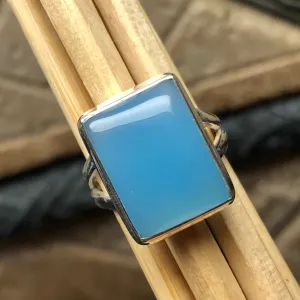 Natural Blue Chalcedony 925 Solid Sterling Silver Ring Size 7
