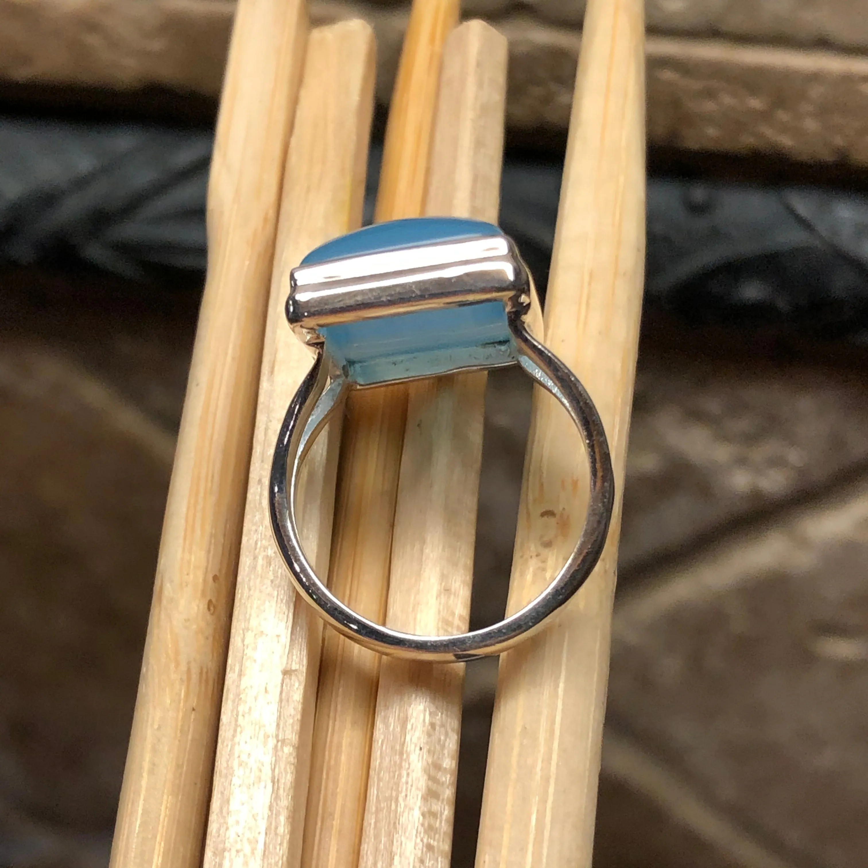 Natural Blue Chalcedony 925 Solid Sterling Silver Ring Size 7