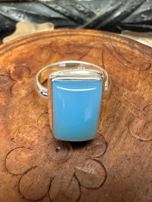 Natural Blue Chalcedony 925 Solid Sterling Silver Unisex Ring Size 7.75
