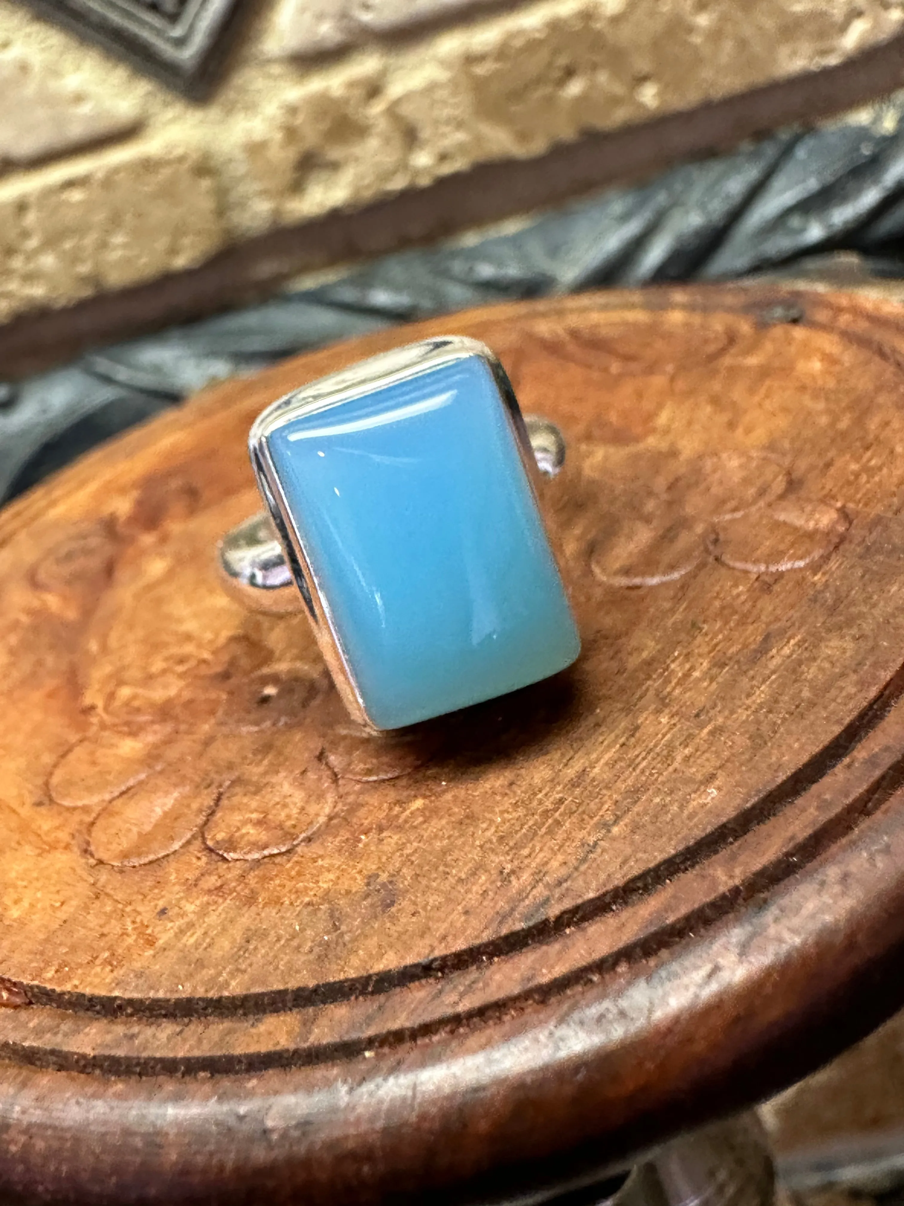Natural Blue Chalcedony 925 Solid Sterling Silver Unisex Ring Size 7.75