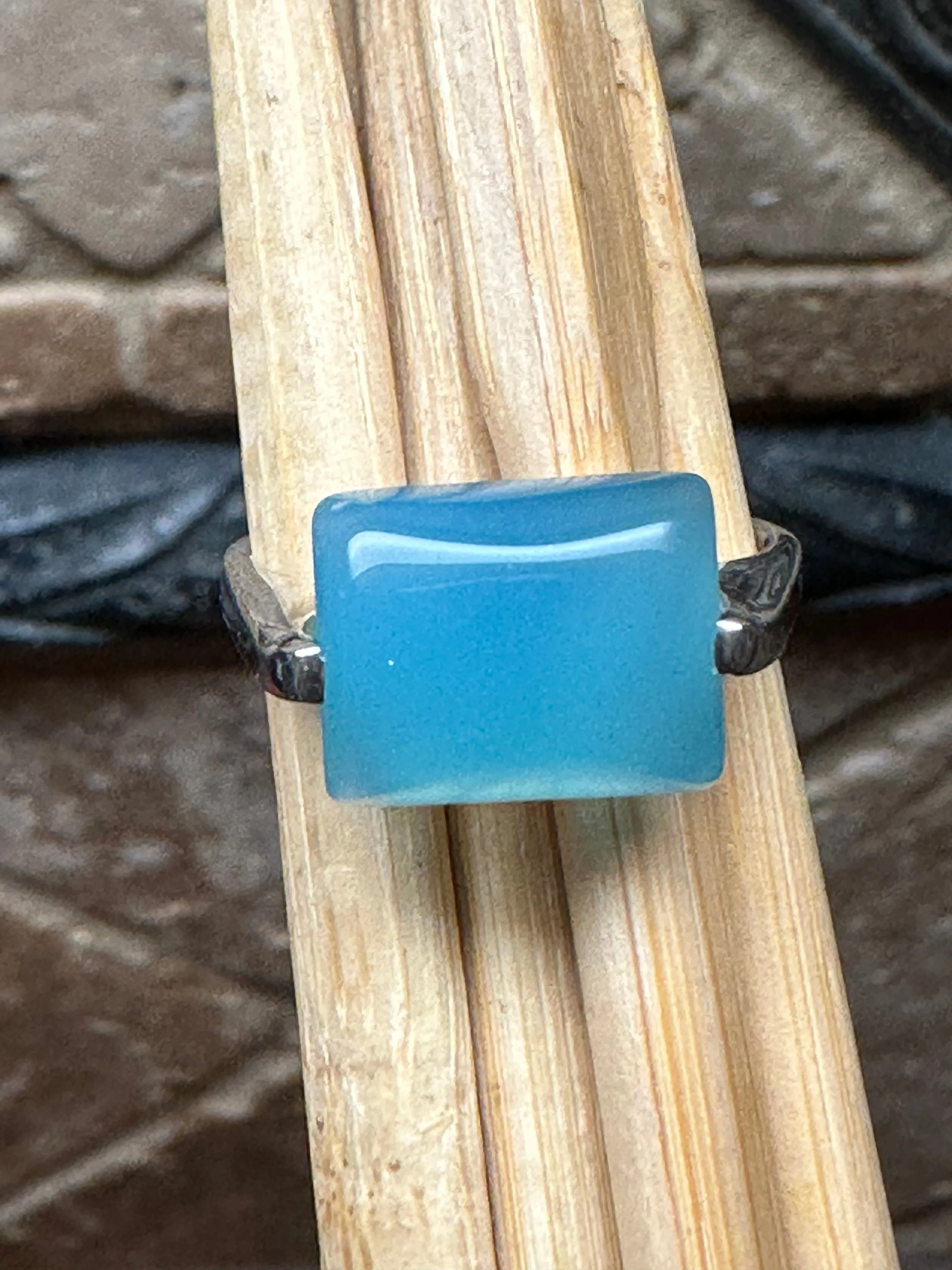 Natural Blue Chalcedony 925 Solid Sterling Silver Unisex Ring Size 7.75