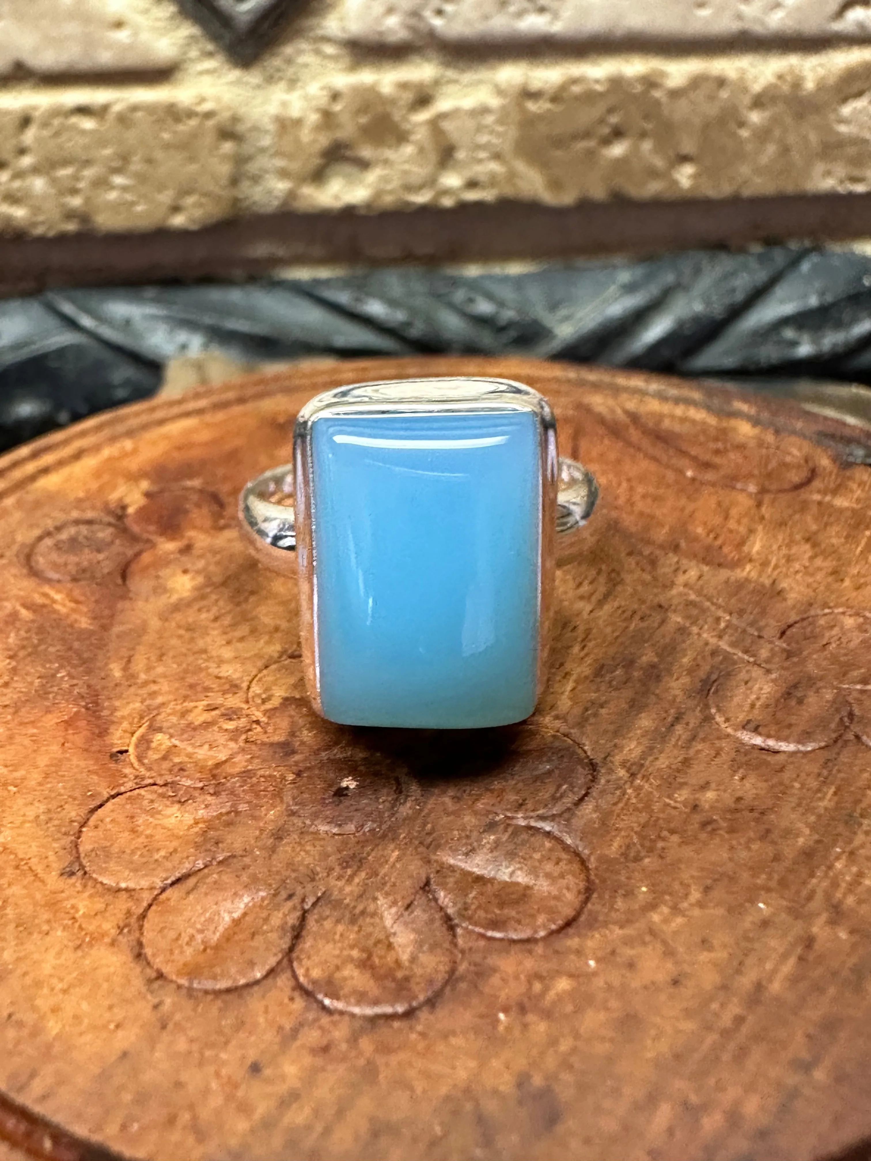 Natural Blue Chalcedony 925 Solid Sterling Silver Unisex Ring Size 7.75
