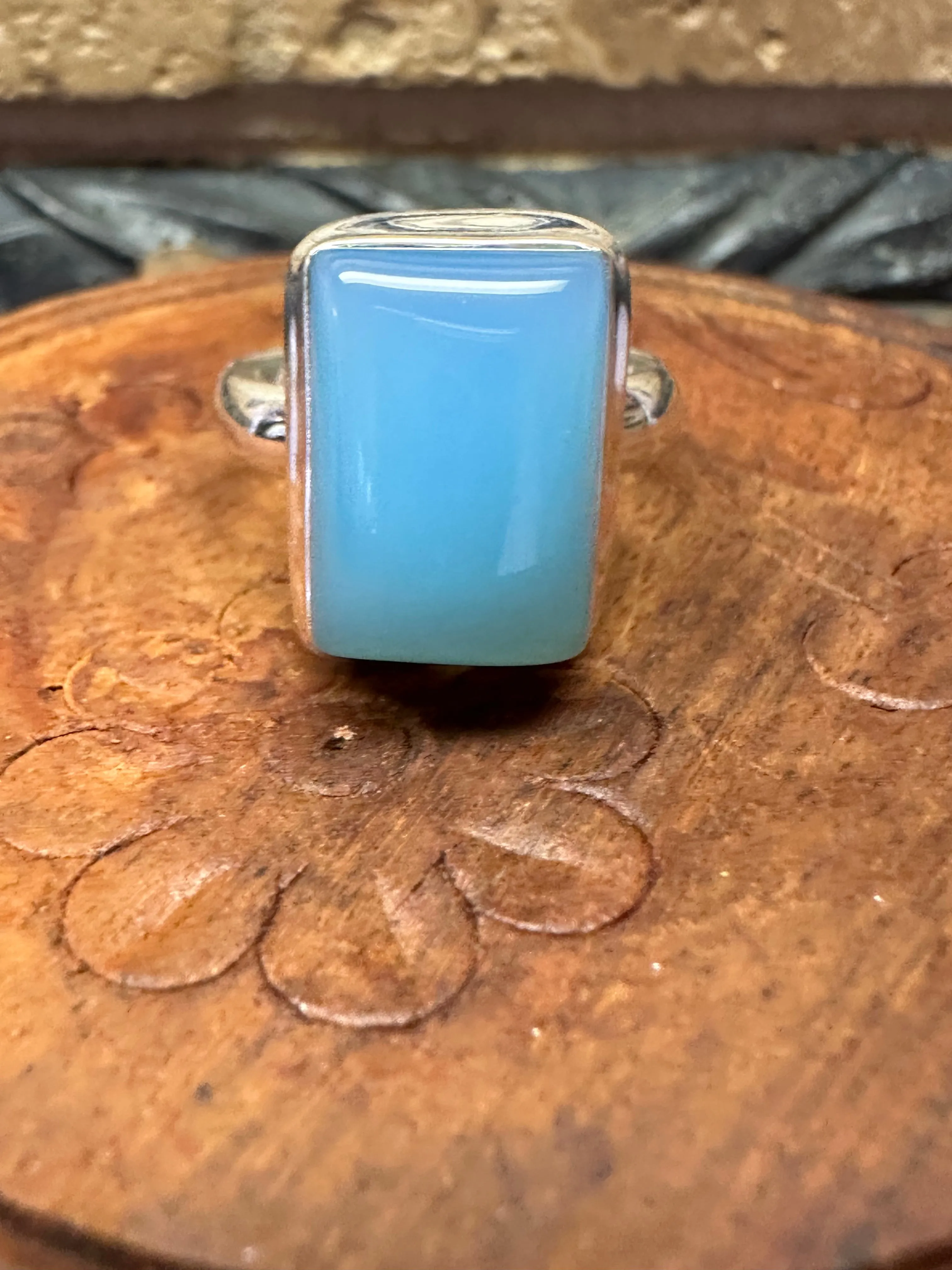 Natural Blue Chalcedony 925 Solid Sterling Silver Unisex Ring Size 7.75