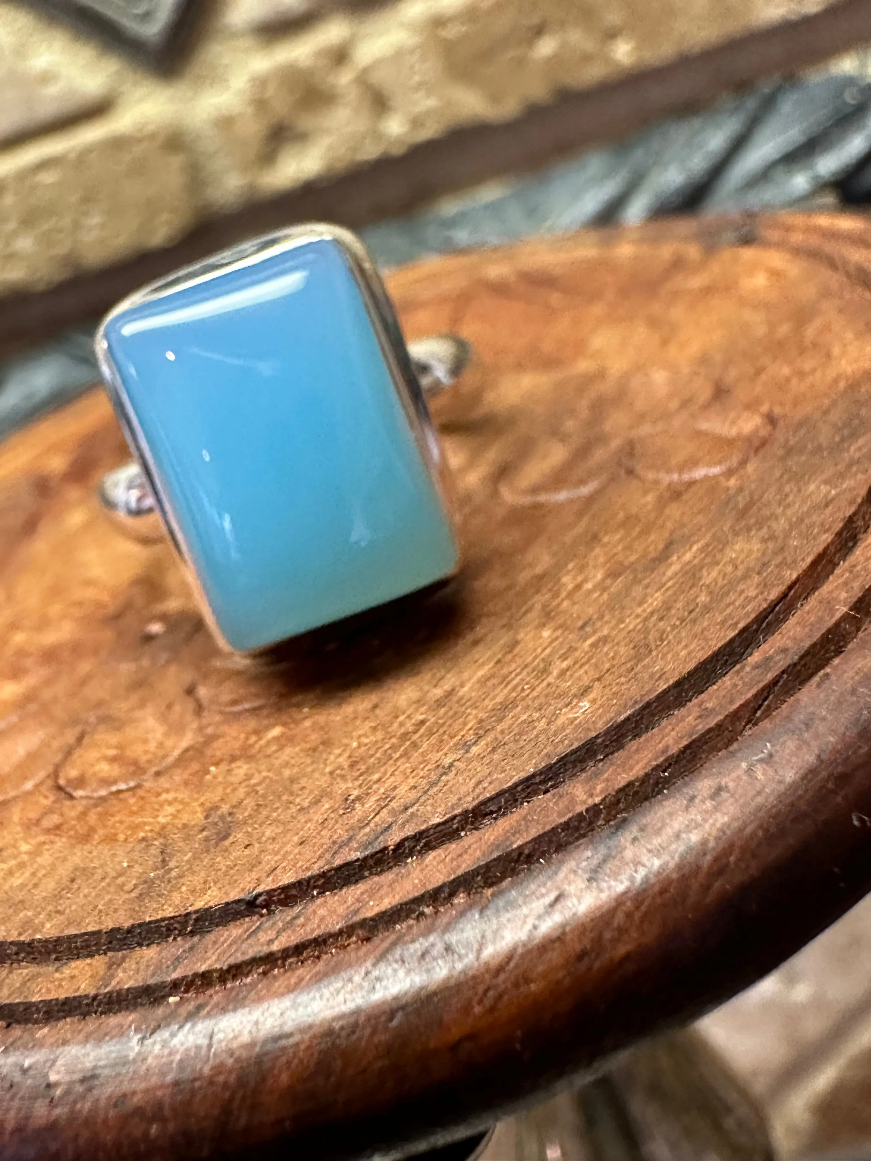 Natural Blue Chalcedony 925 Solid Sterling Silver Unisex Ring Size 7.75