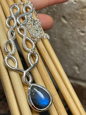 Natural Blue Labradorite 925 Solid Sterling Silver Necklace 18"